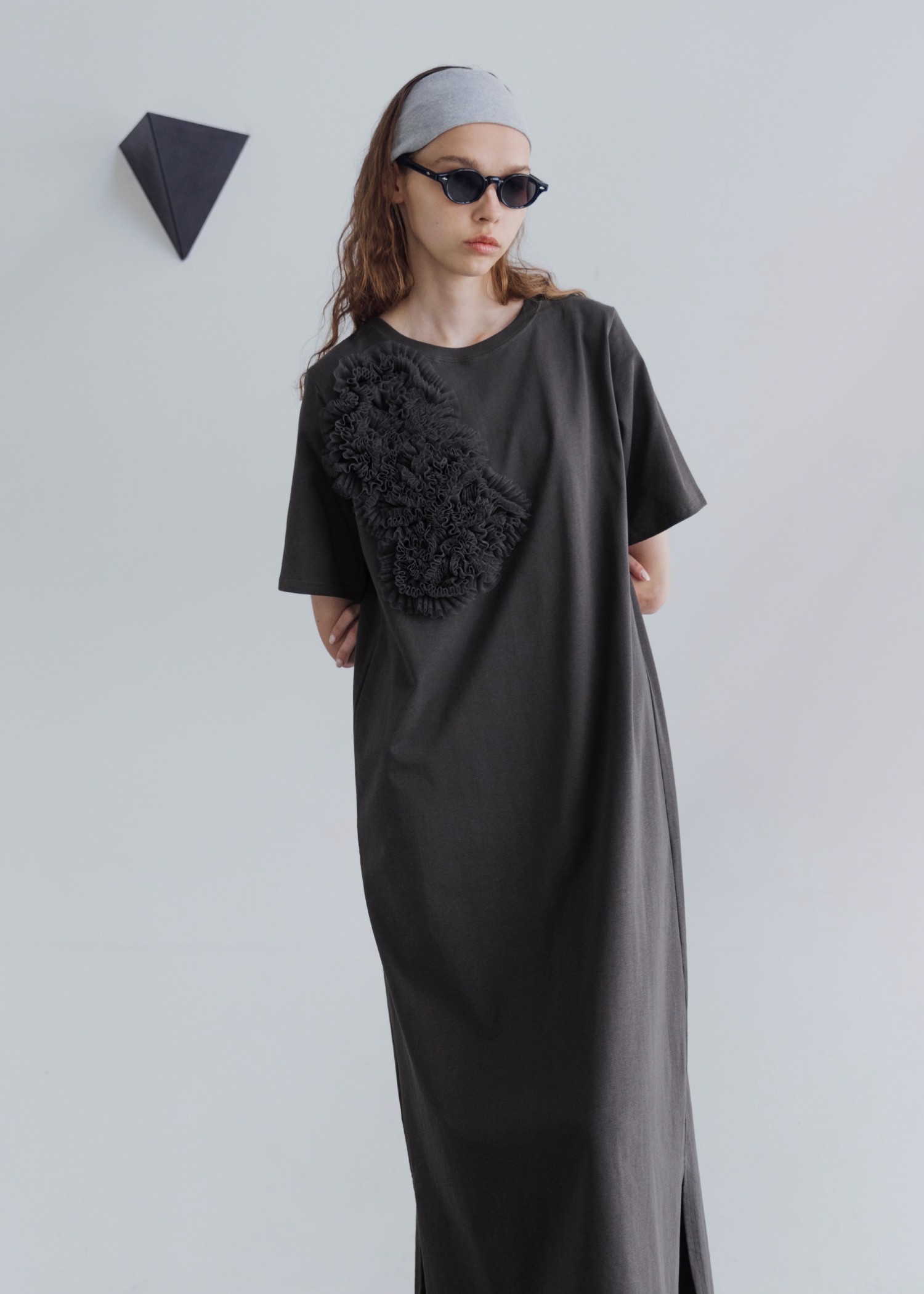 tulle motif half sleeve cut and sew OP