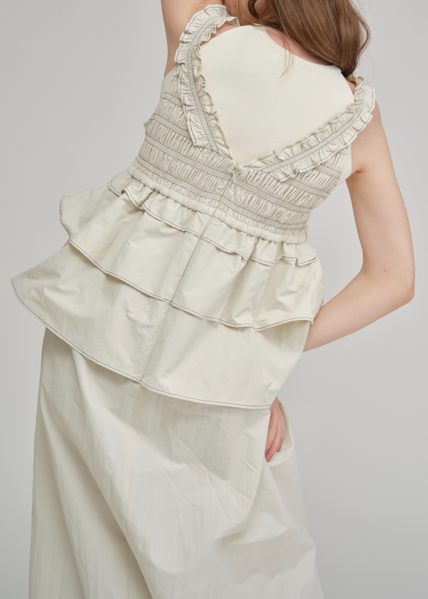 peplum docking bi color stitch shirring OP