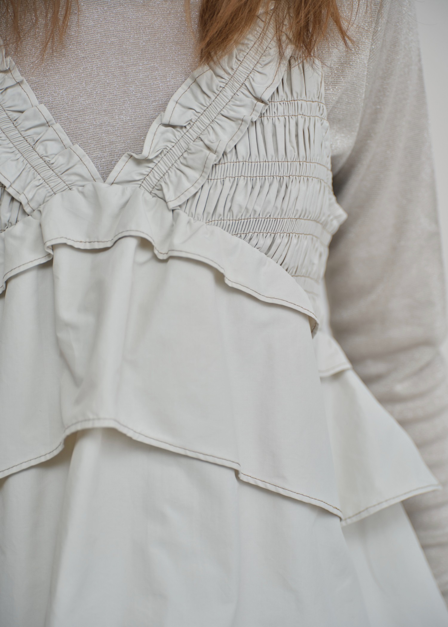 peplum docking bi color stitch shirring OP