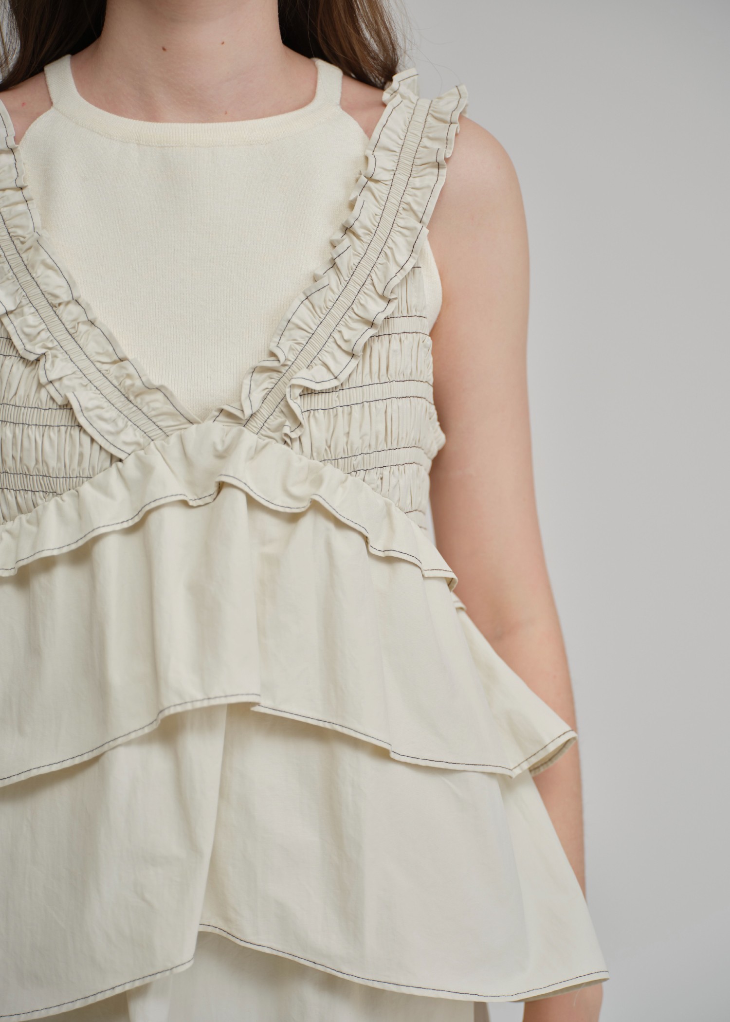 peplum docking bi color stitch shirring OP