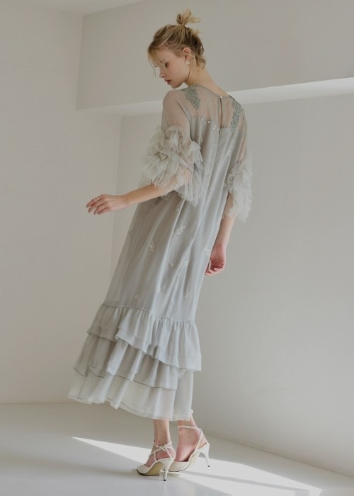 希望額変更☆willfully ウィルフリー ティアードロングワンピース WILLFULLY（ウィルフリー）の「tiered dot stand collar OP