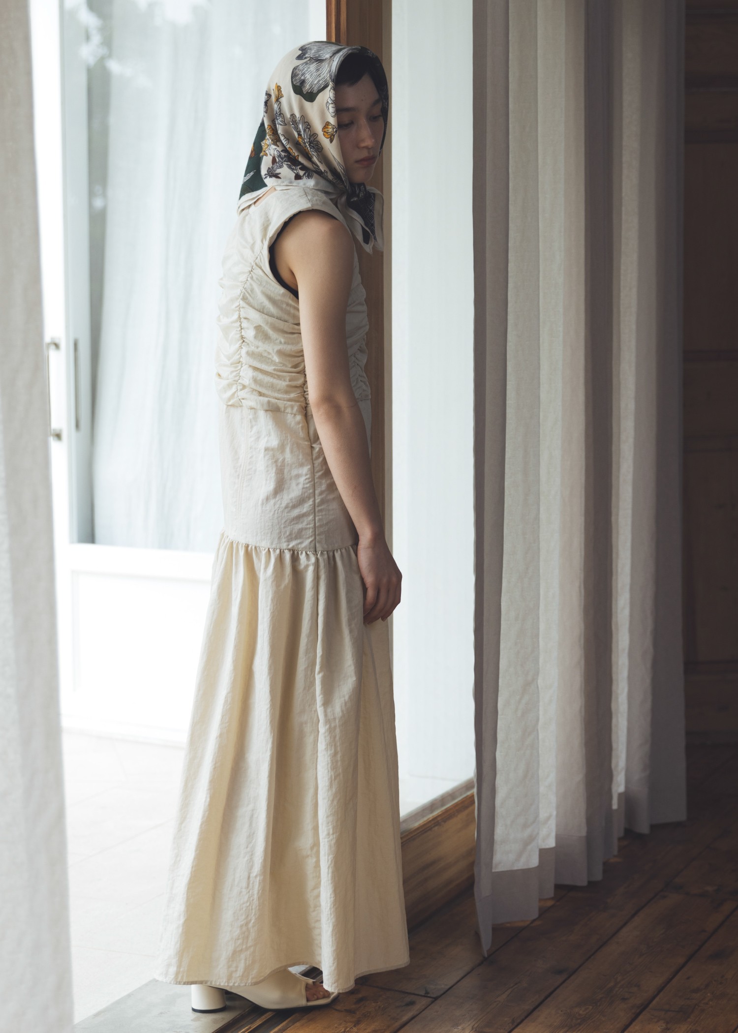 panel gather asymmetry nylon no sleeve OP