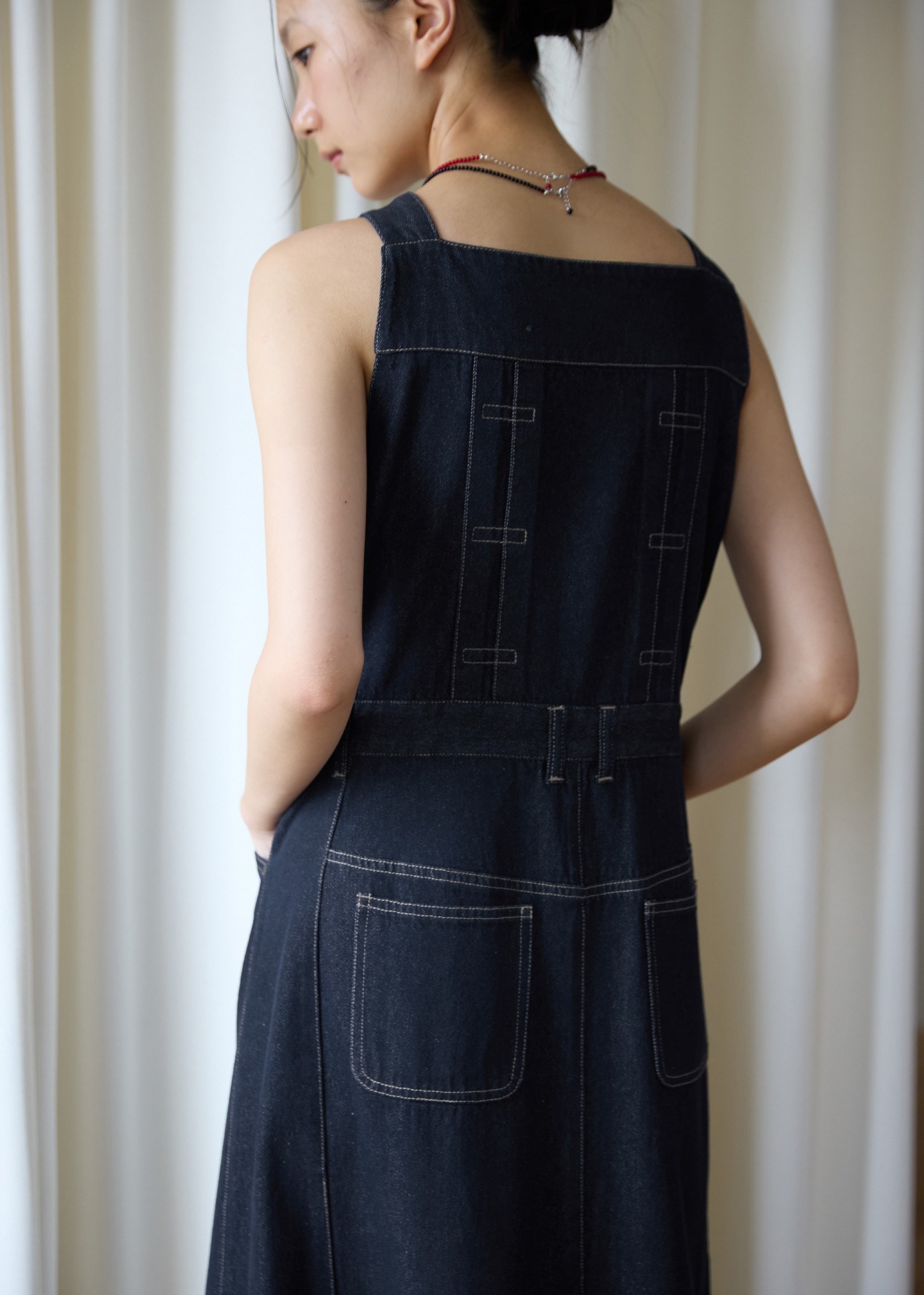 denim square neck no sleeve OP