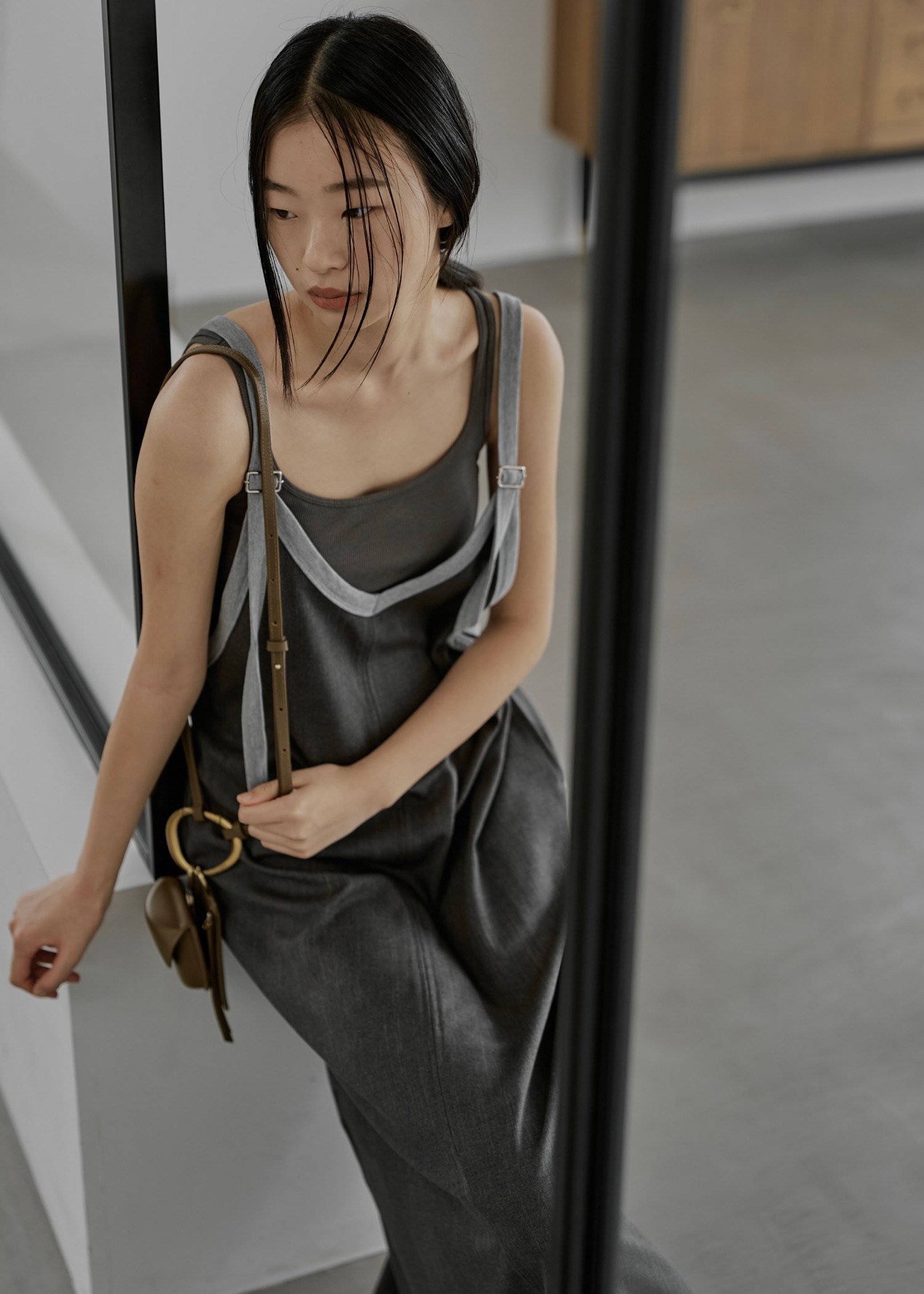 bicolor tape denim like A line OP