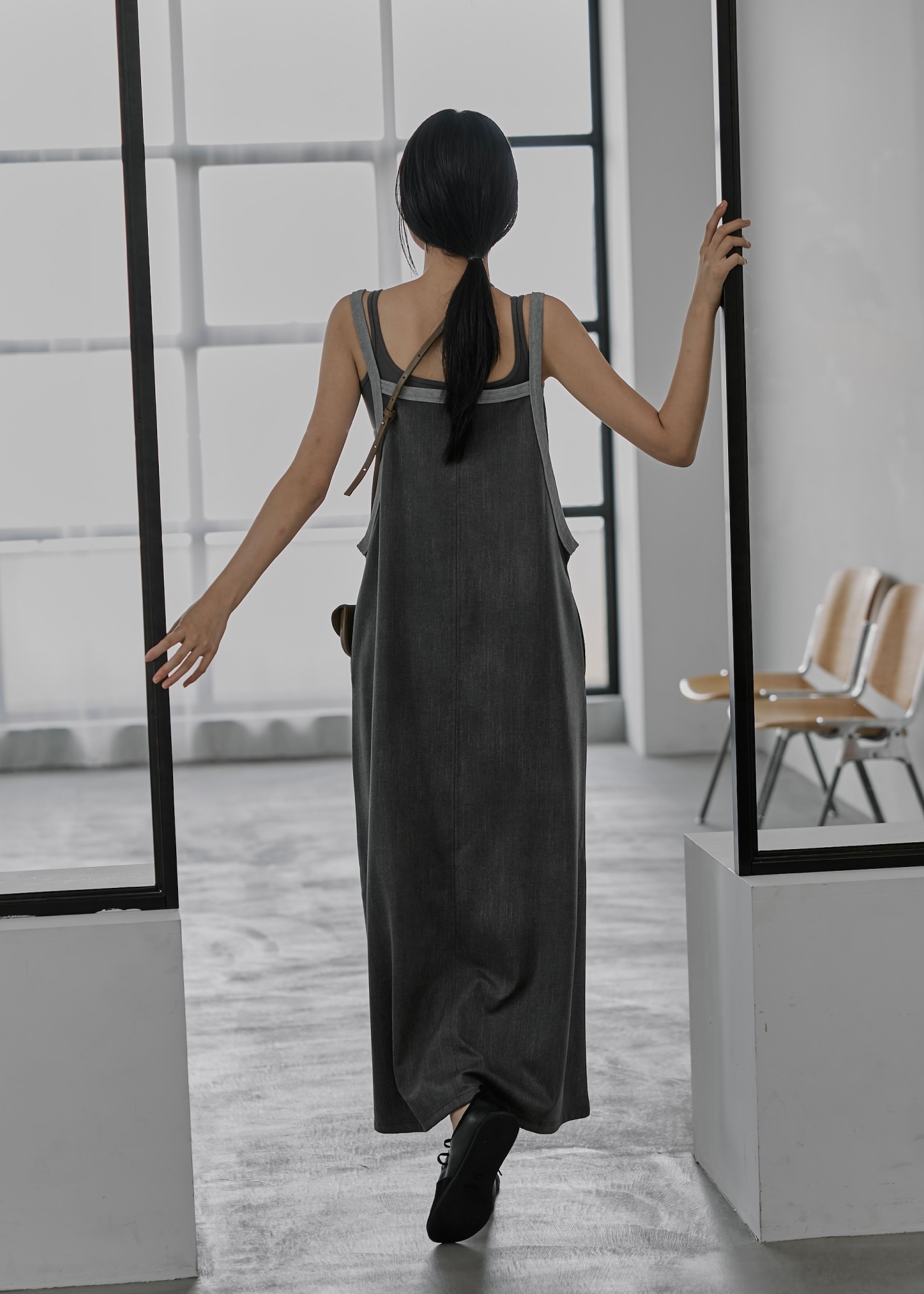 bicolor tape denim like A line OP