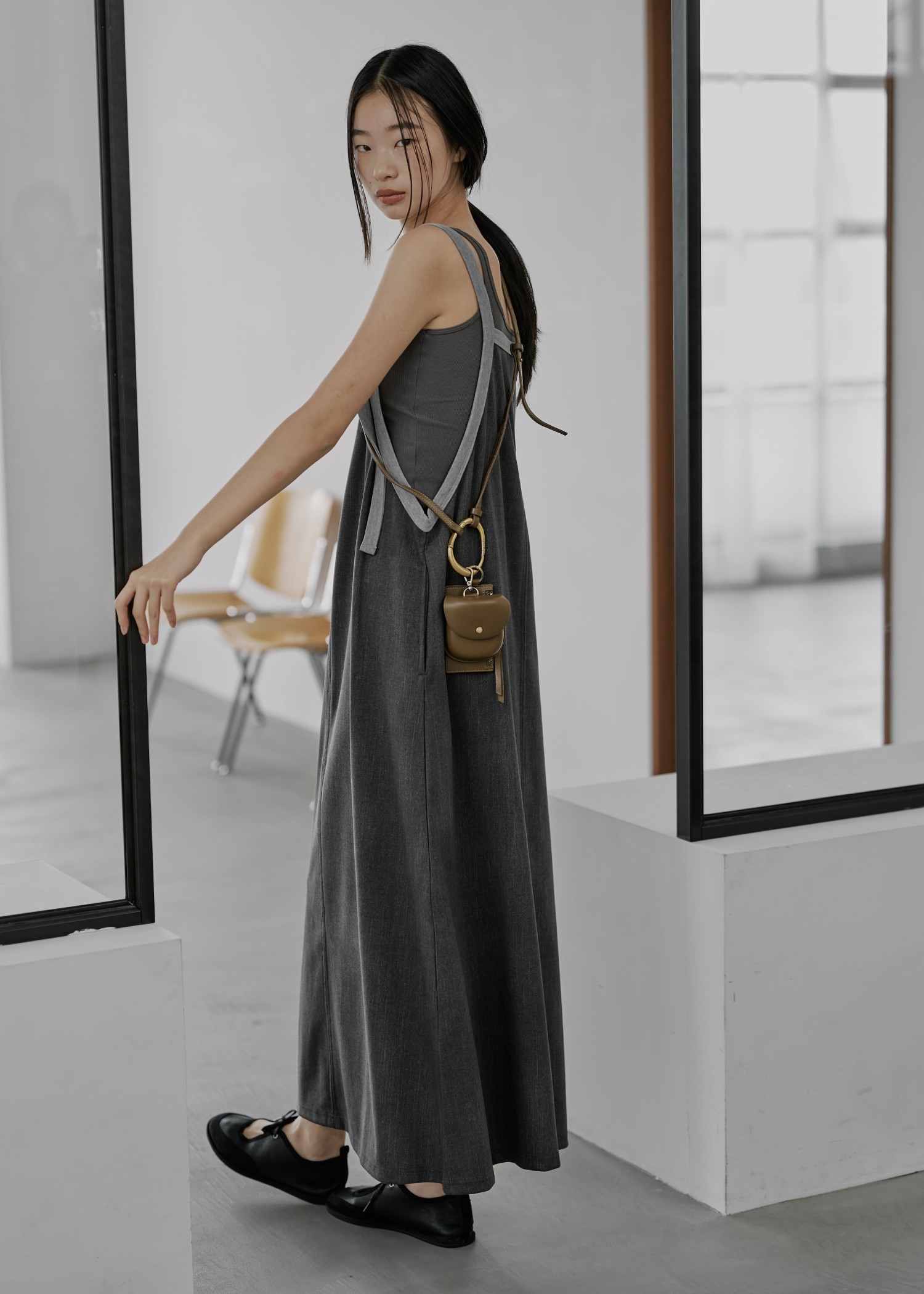 bicolor tape denim like A line OP