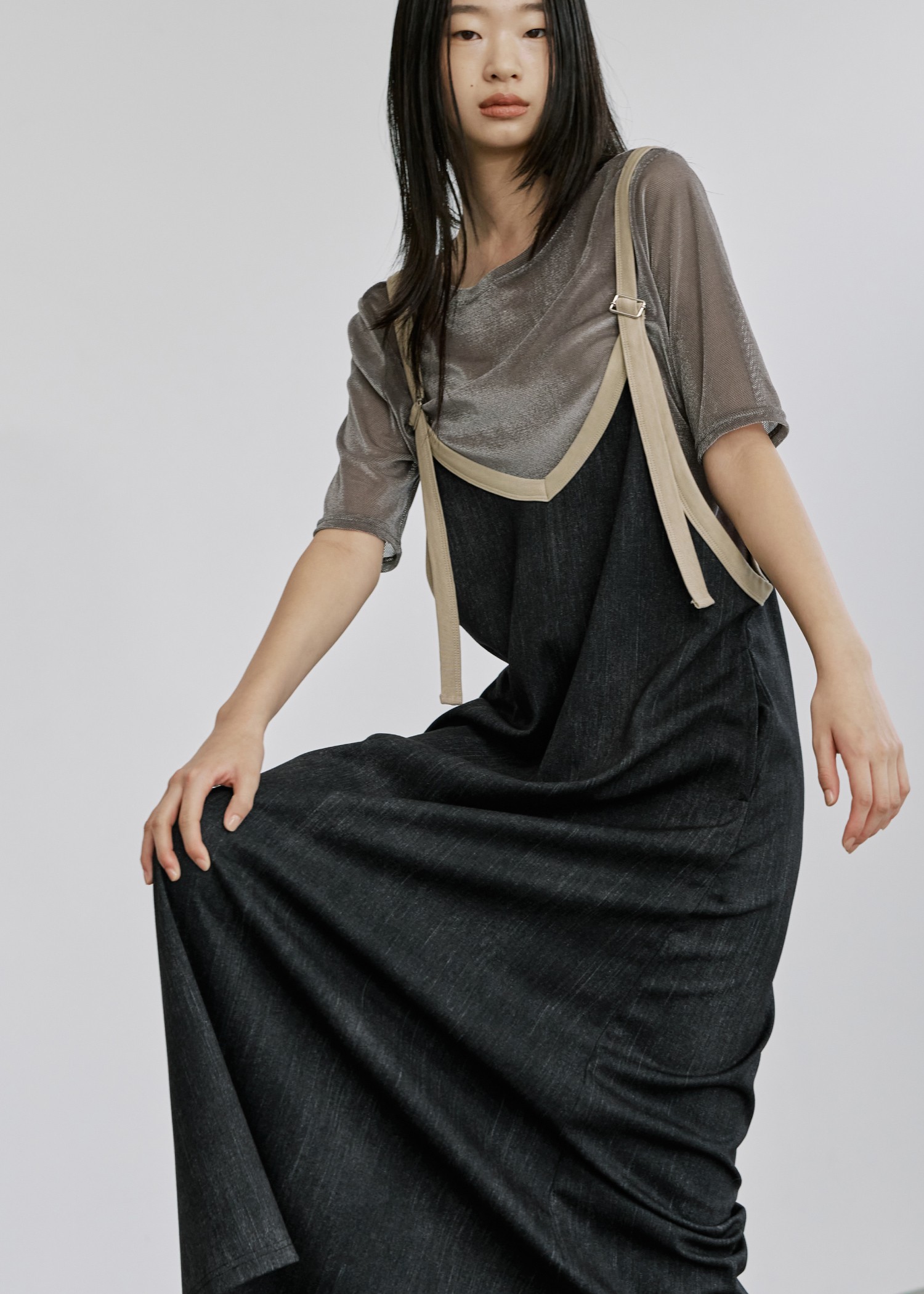 bicolor tape denim like A line OP