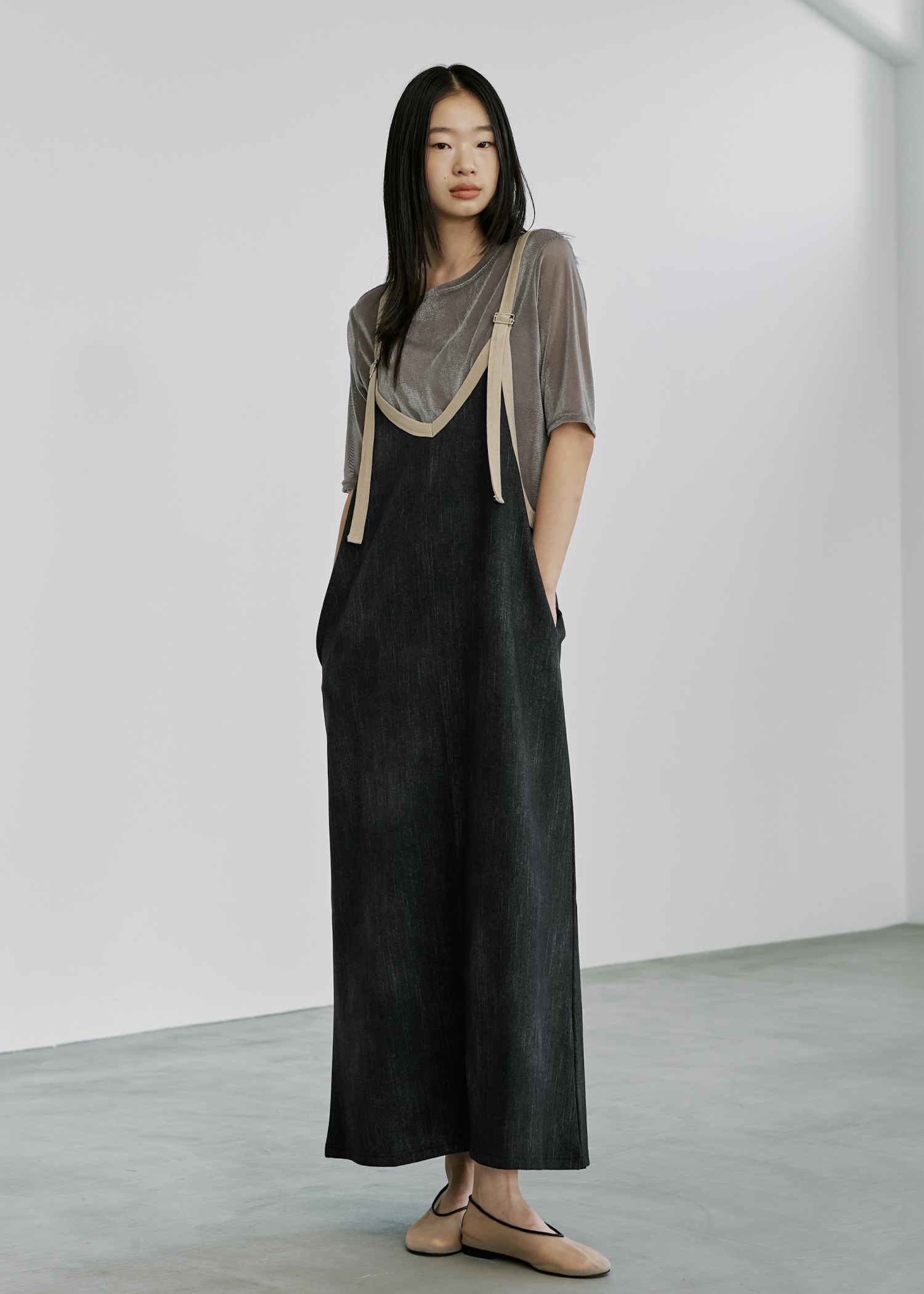 bicolor tape denim like A line OP