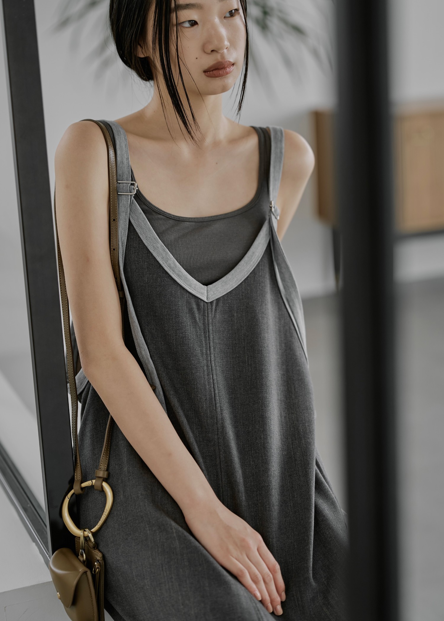 bicolor tape denim like A line OP