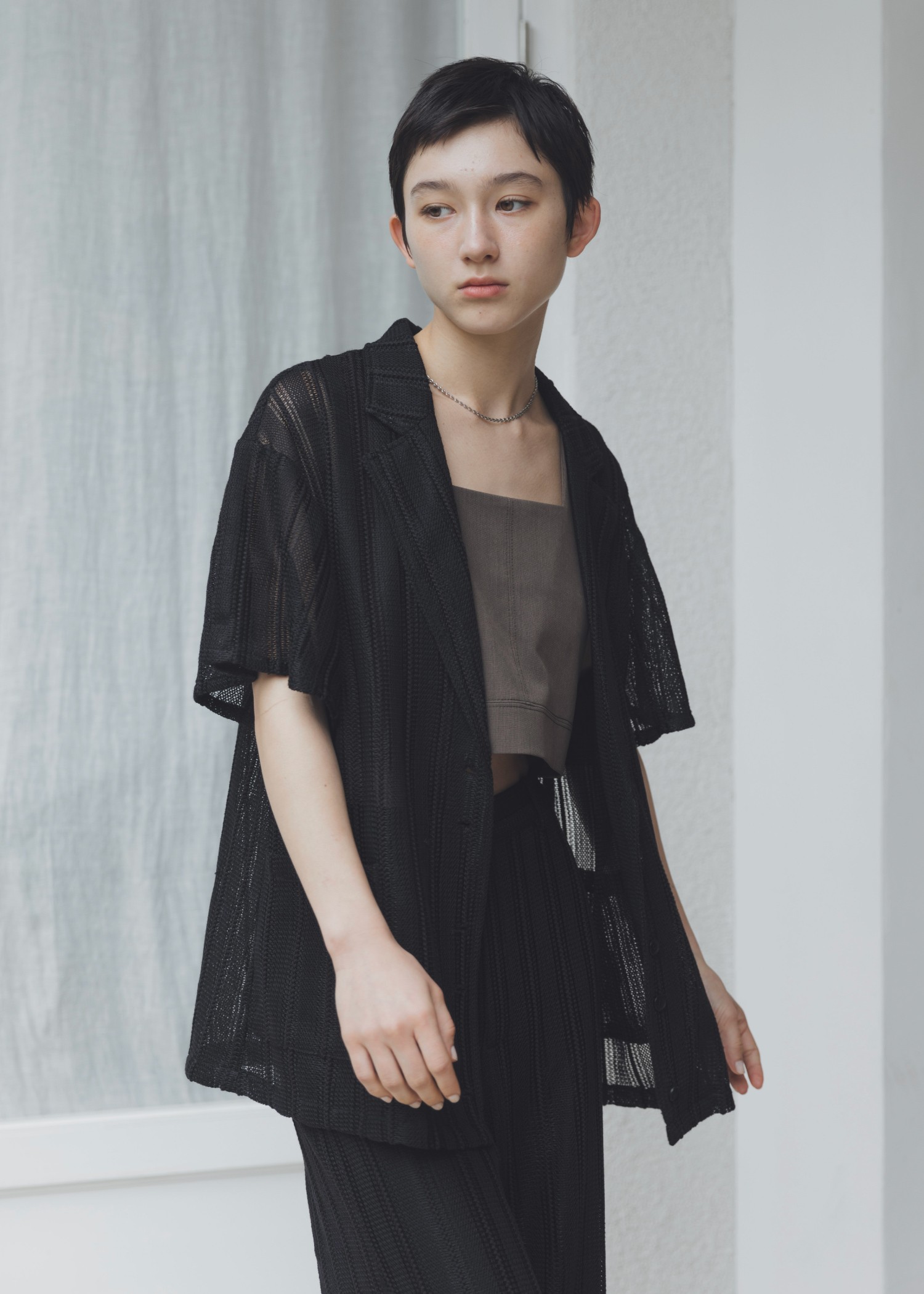 flare sleeve sheer stripe lace JK