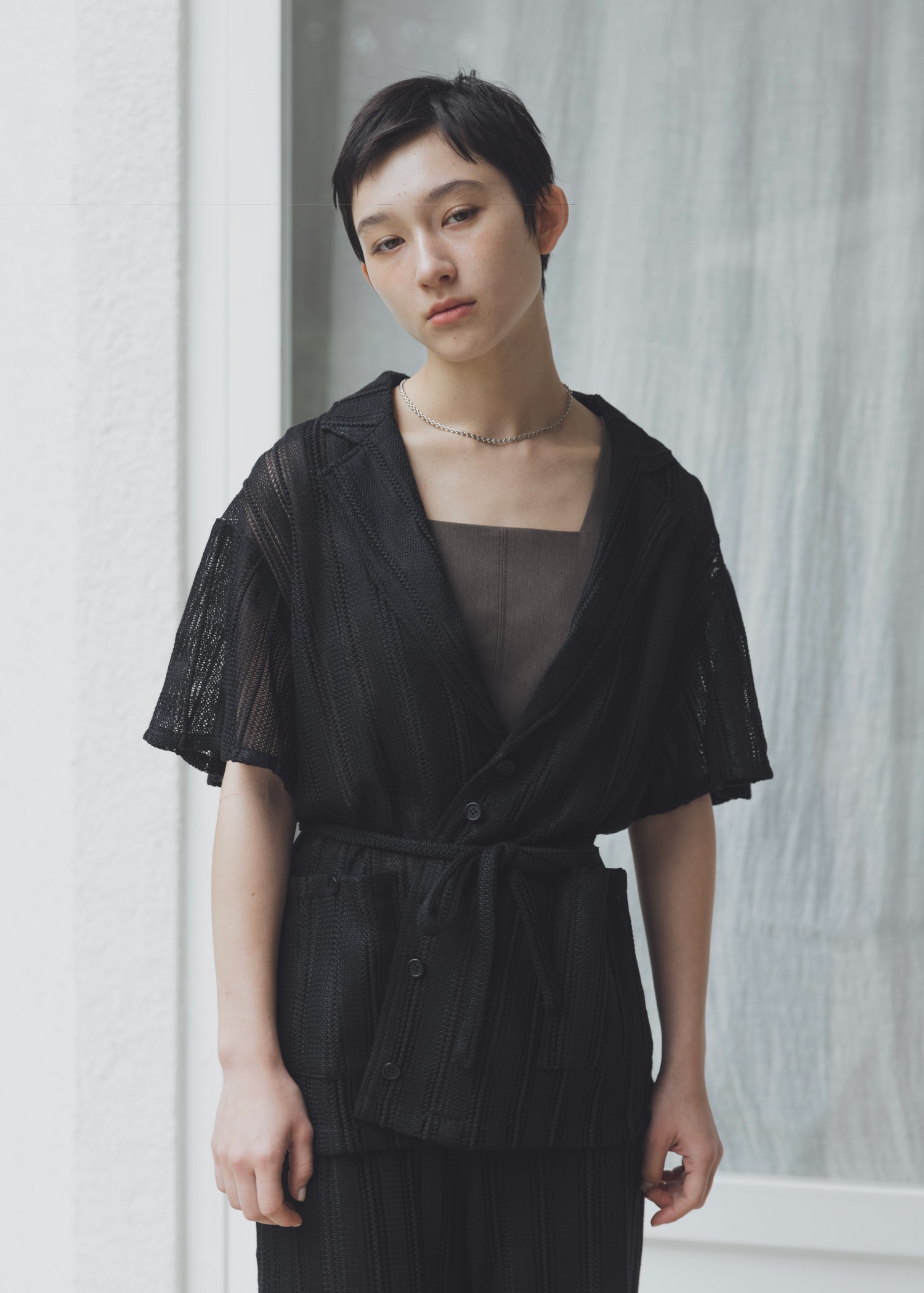 flare sleeve sheer stripe lace JK