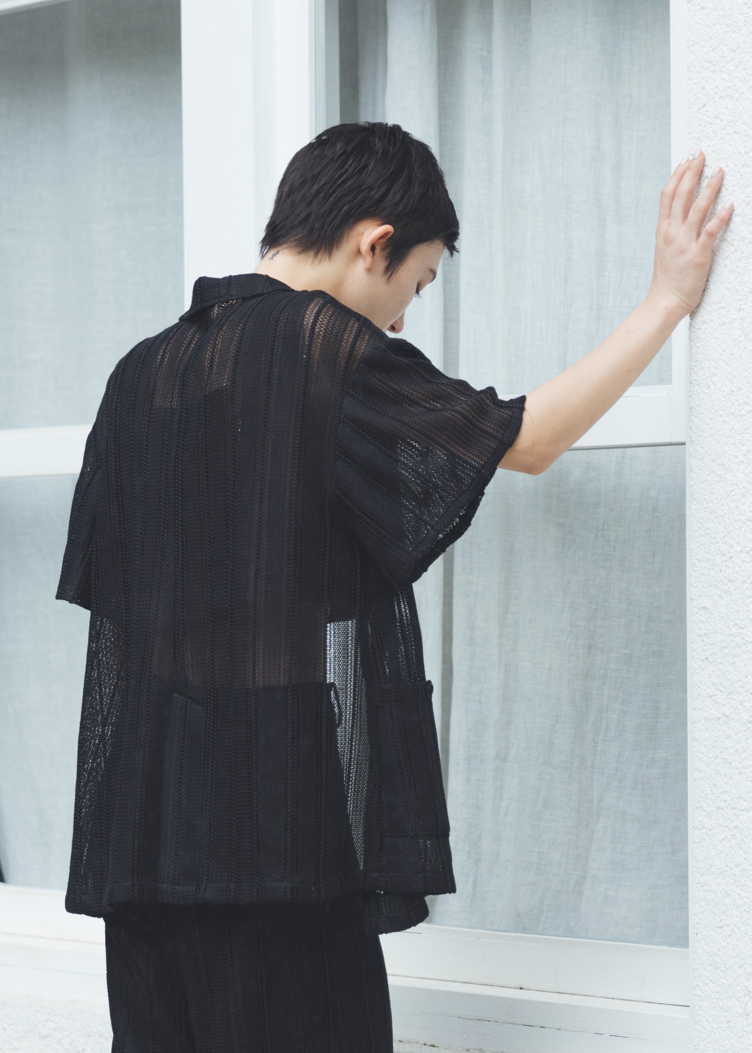 flare sleeve sheer stripe lace JK