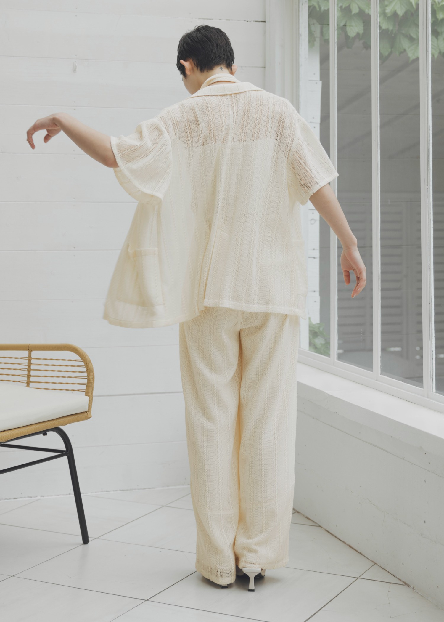 flare sleeve sheer stripe lace JK