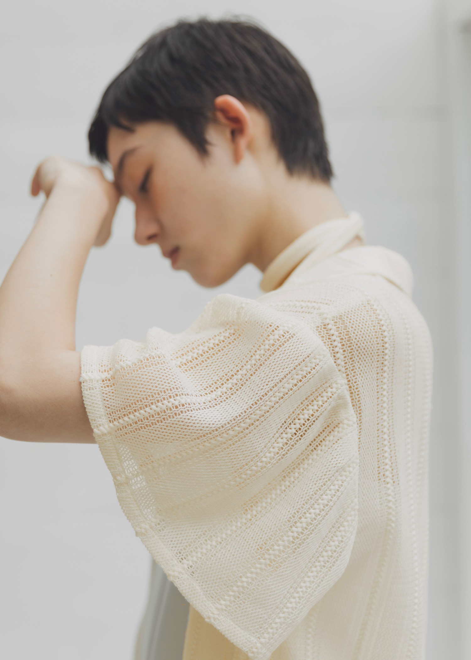 flare sleeve sheer stripe lace JK