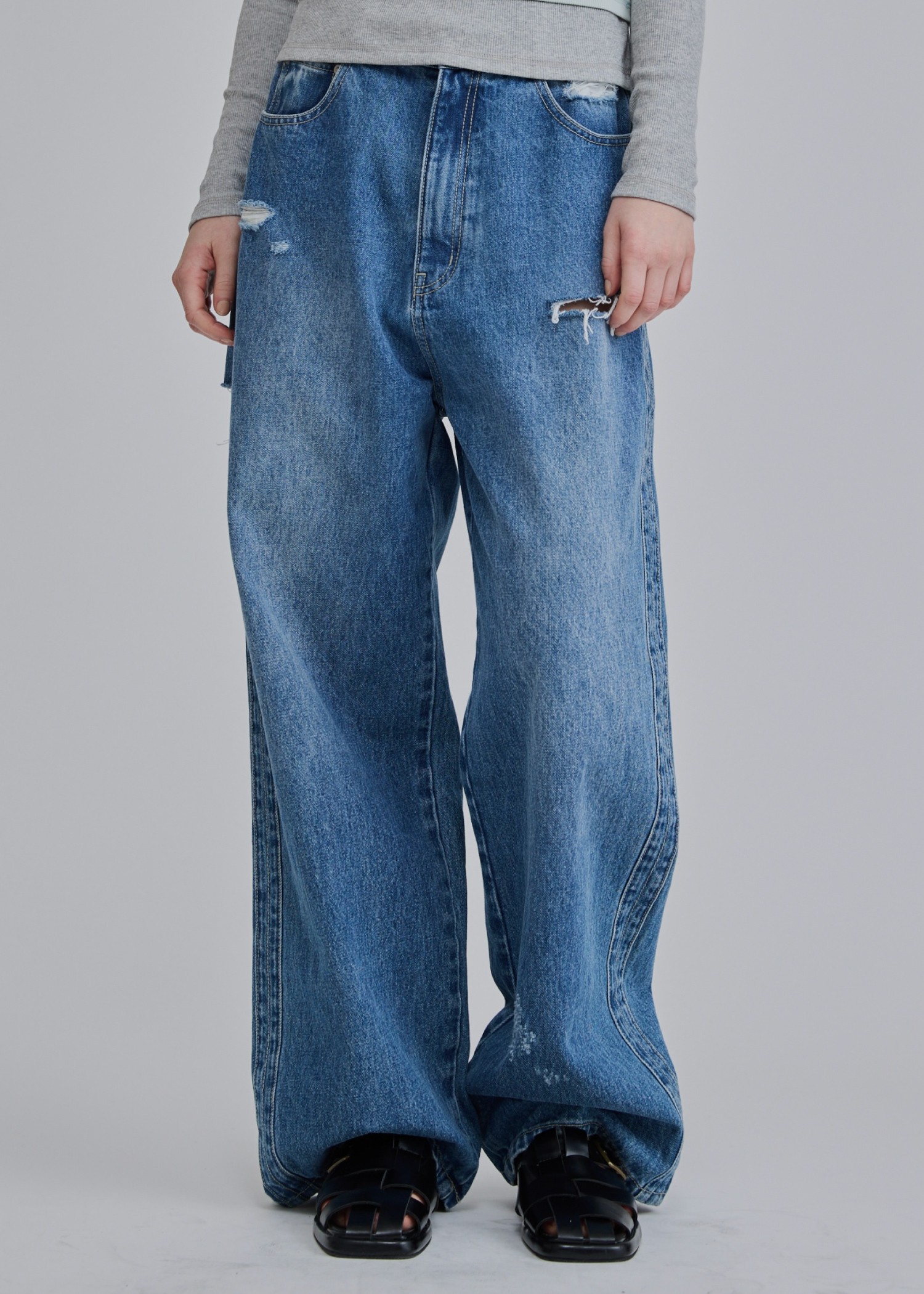 SS loose distressed effect denim PT
