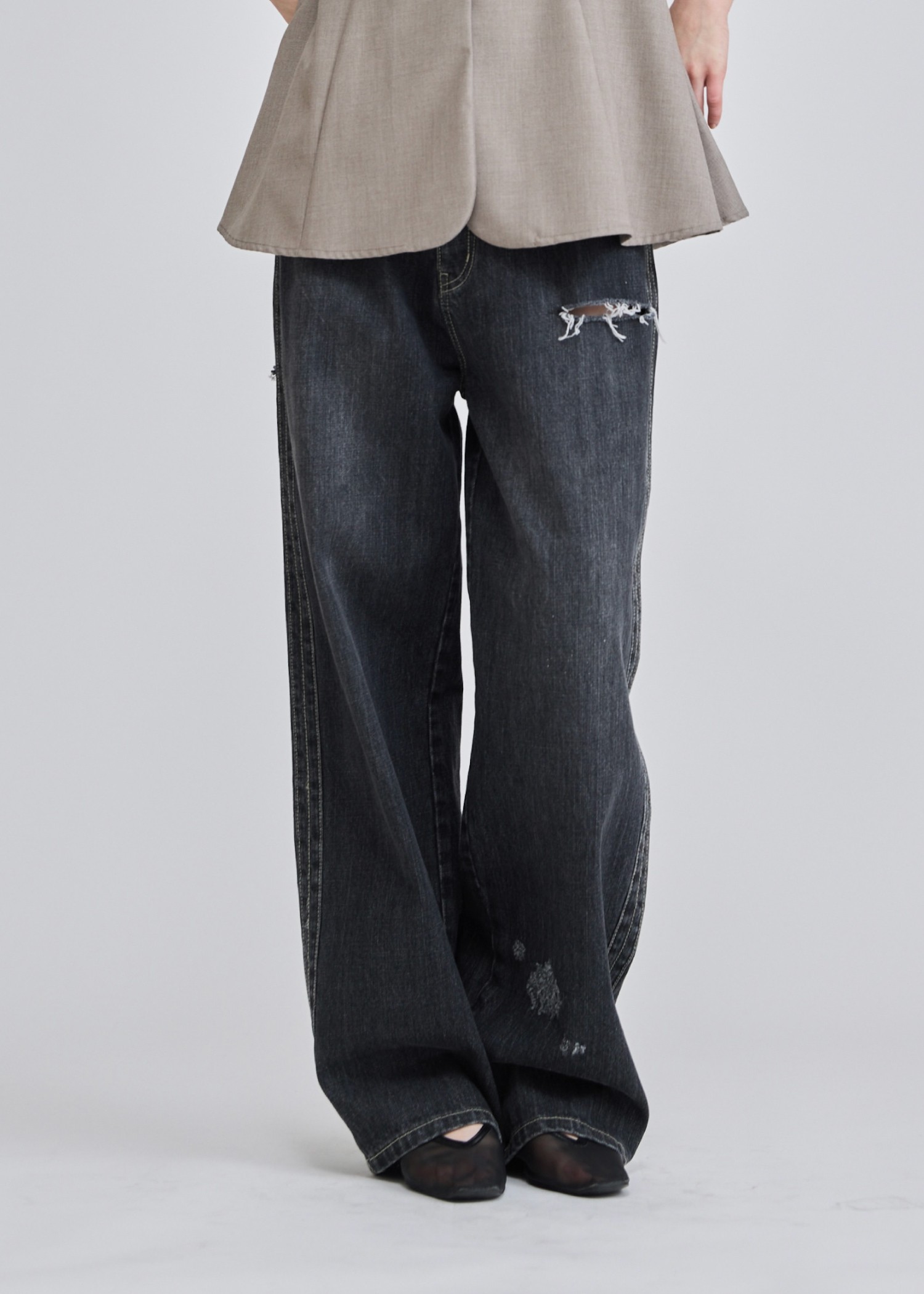 SS loose distressed effect denim PT