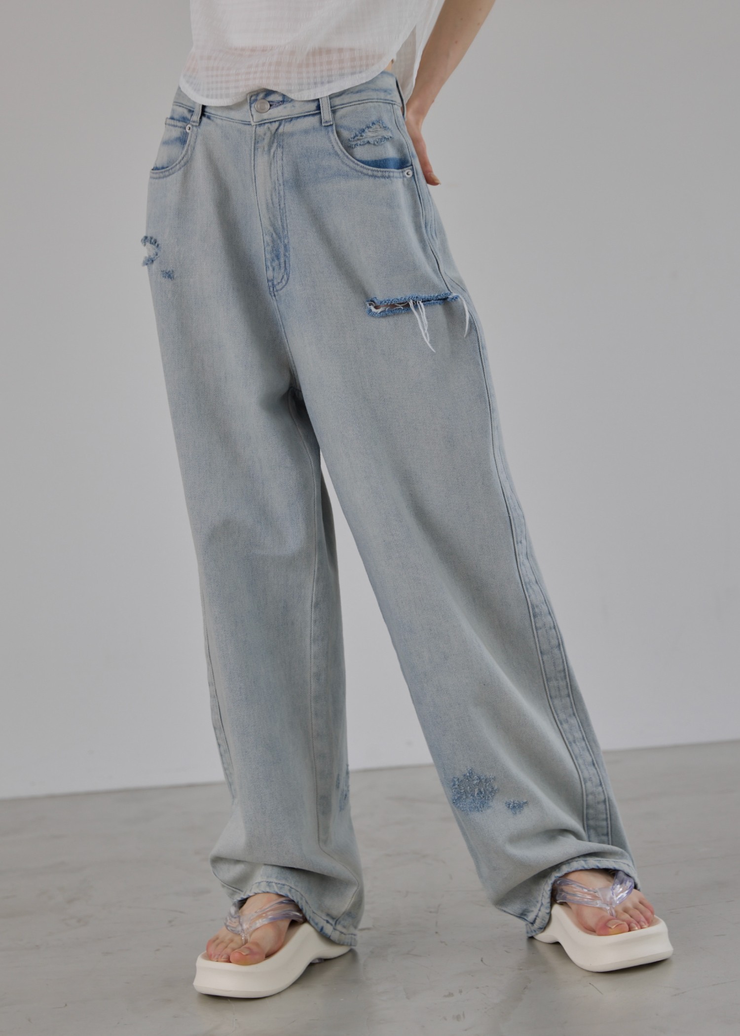 SS loose distressed effect denim PT