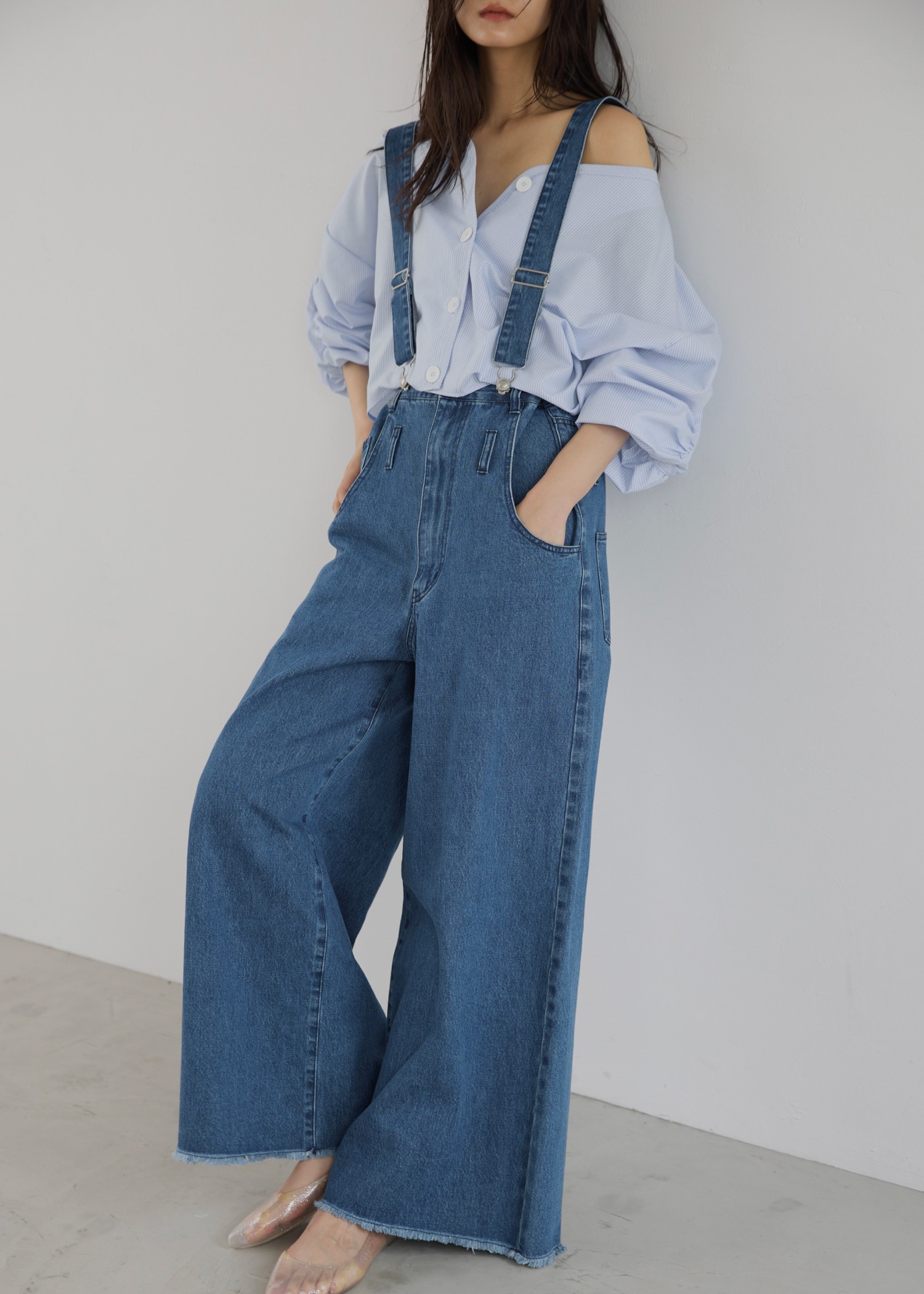 suspenders wide silhouette denim PT