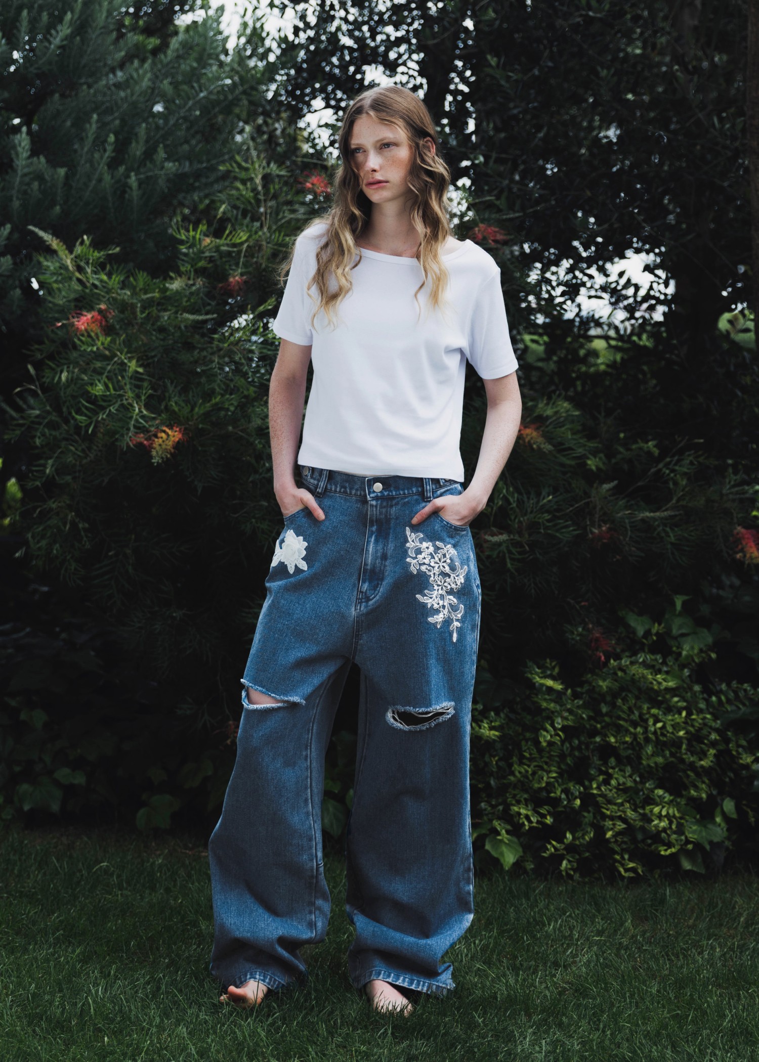 パンツ size adjust motif lace loose denim PT WILLFULLY official web store（ウィルフリーコウシキツウハン