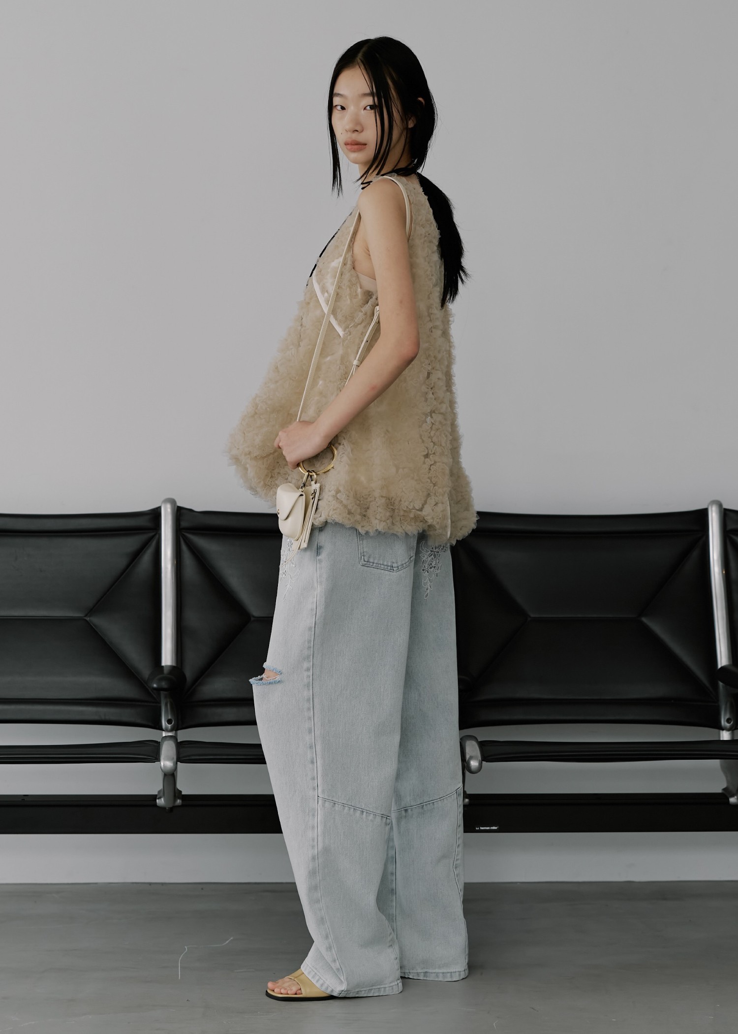 size adjust motif lace loose denim PT