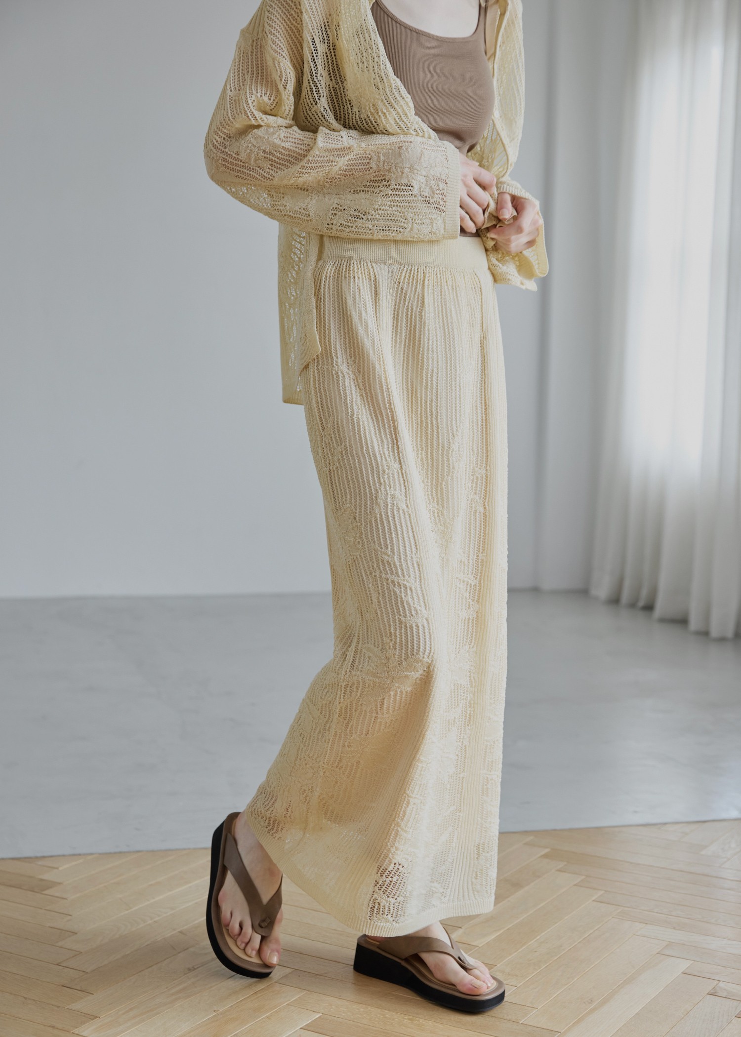 gradation flower mesh flare knit SK