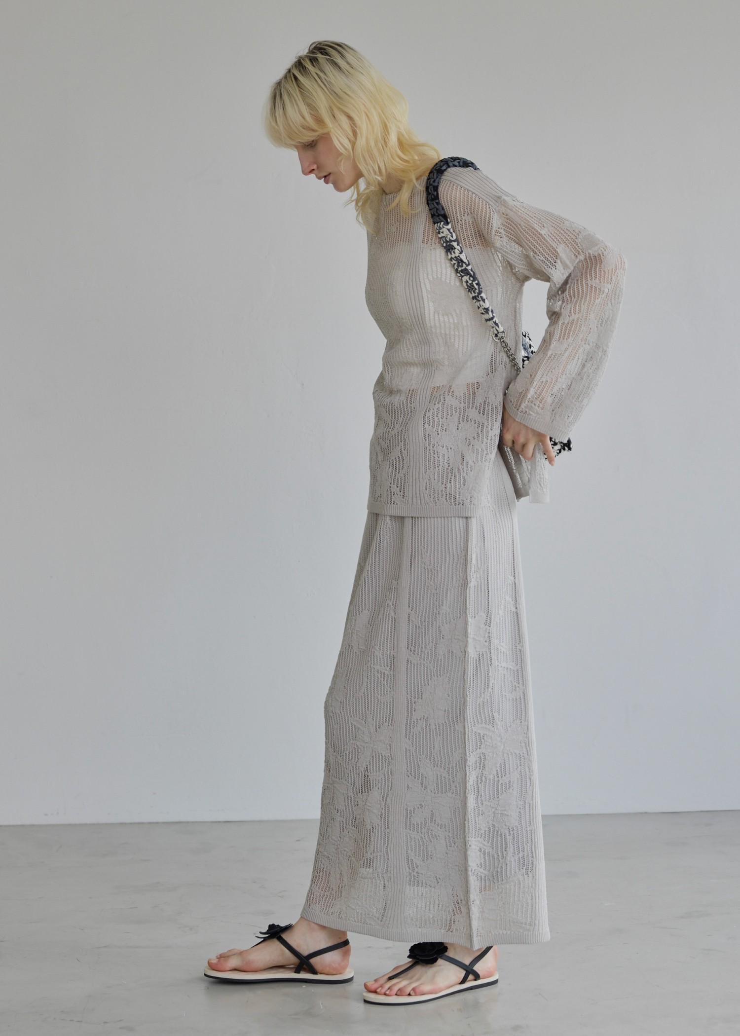 gradation flower mesh flare knit SK