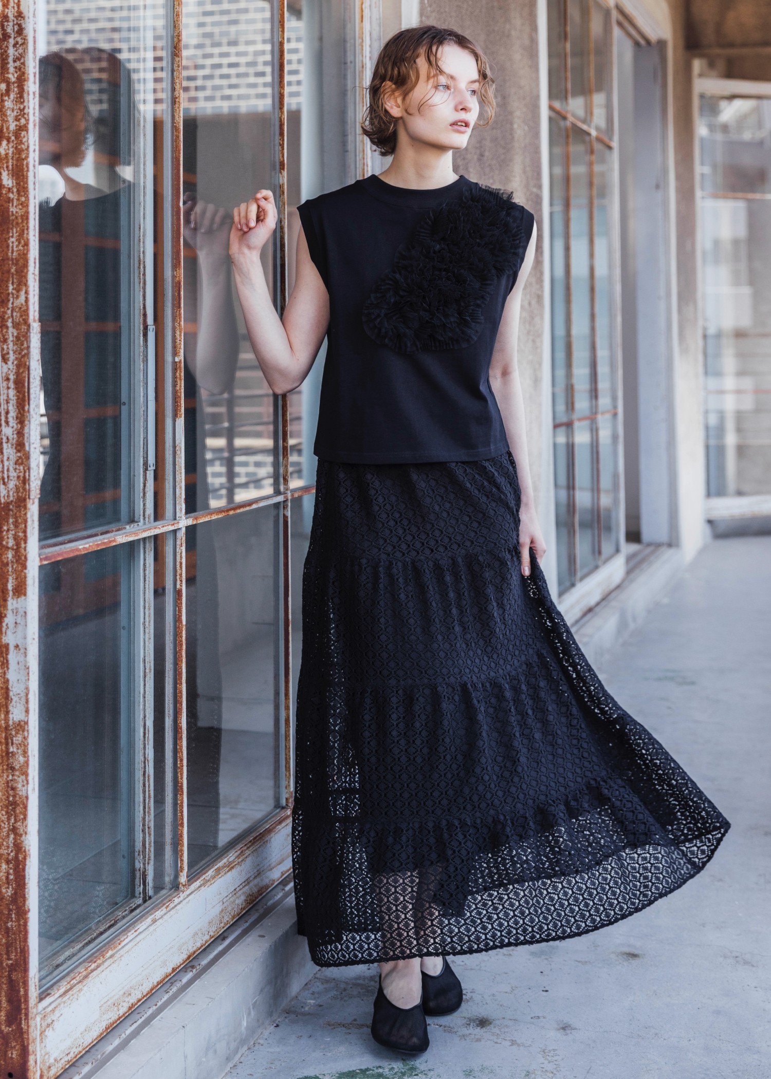 tiered lace gather skirt