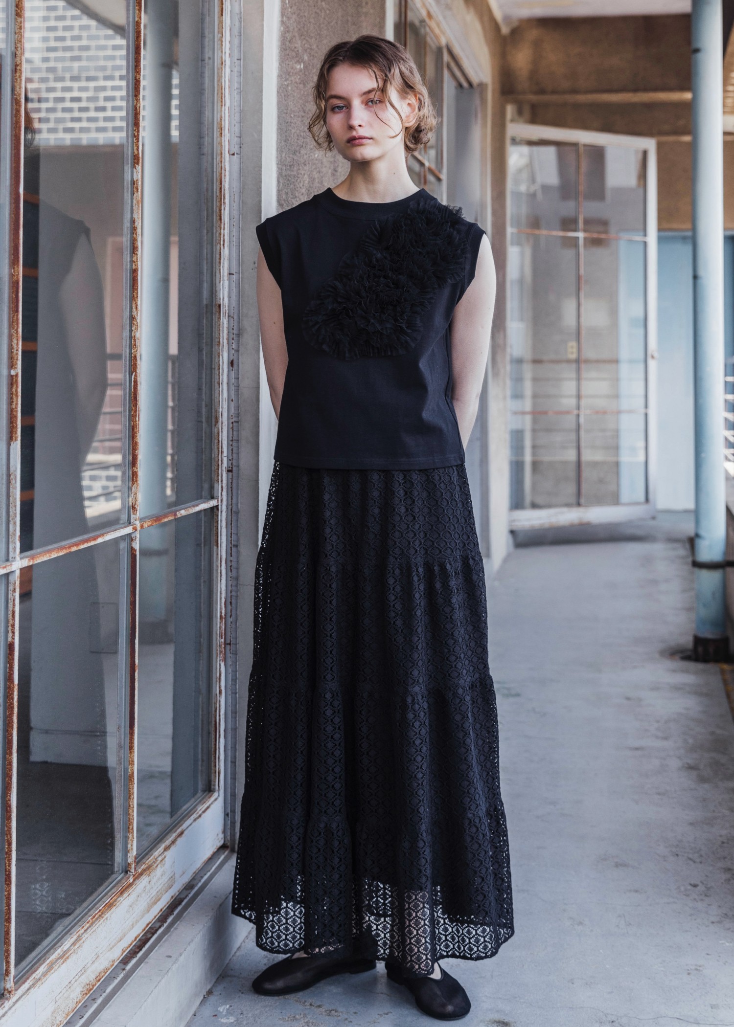 tiered lace gather skirt