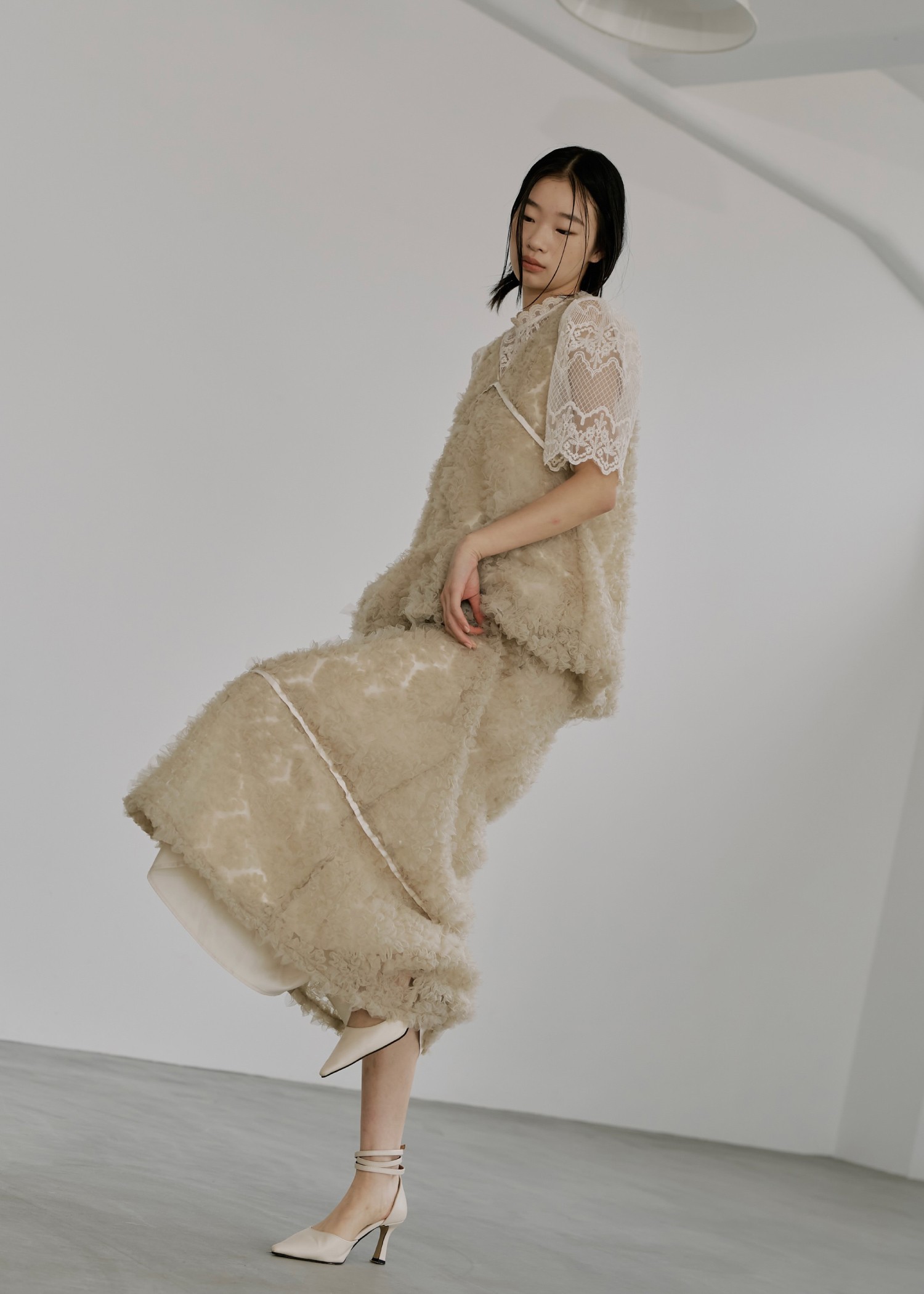 ウィルフリー/random tiered tulle & pattern SK WILLFULLY（ウィルフリー）の「random tiered tulle & pongee SK
