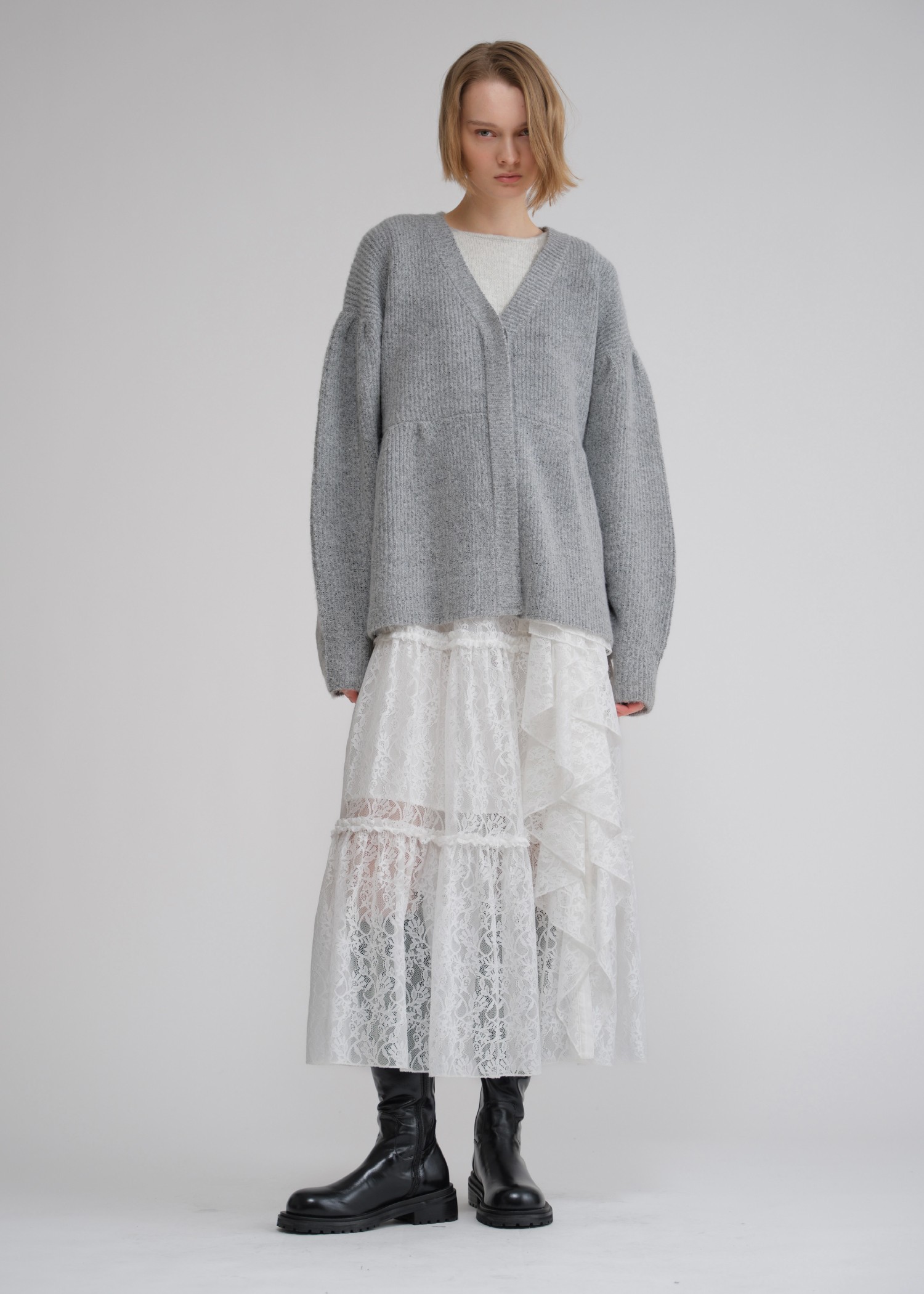 lace slit ruffle frill tiered skirt