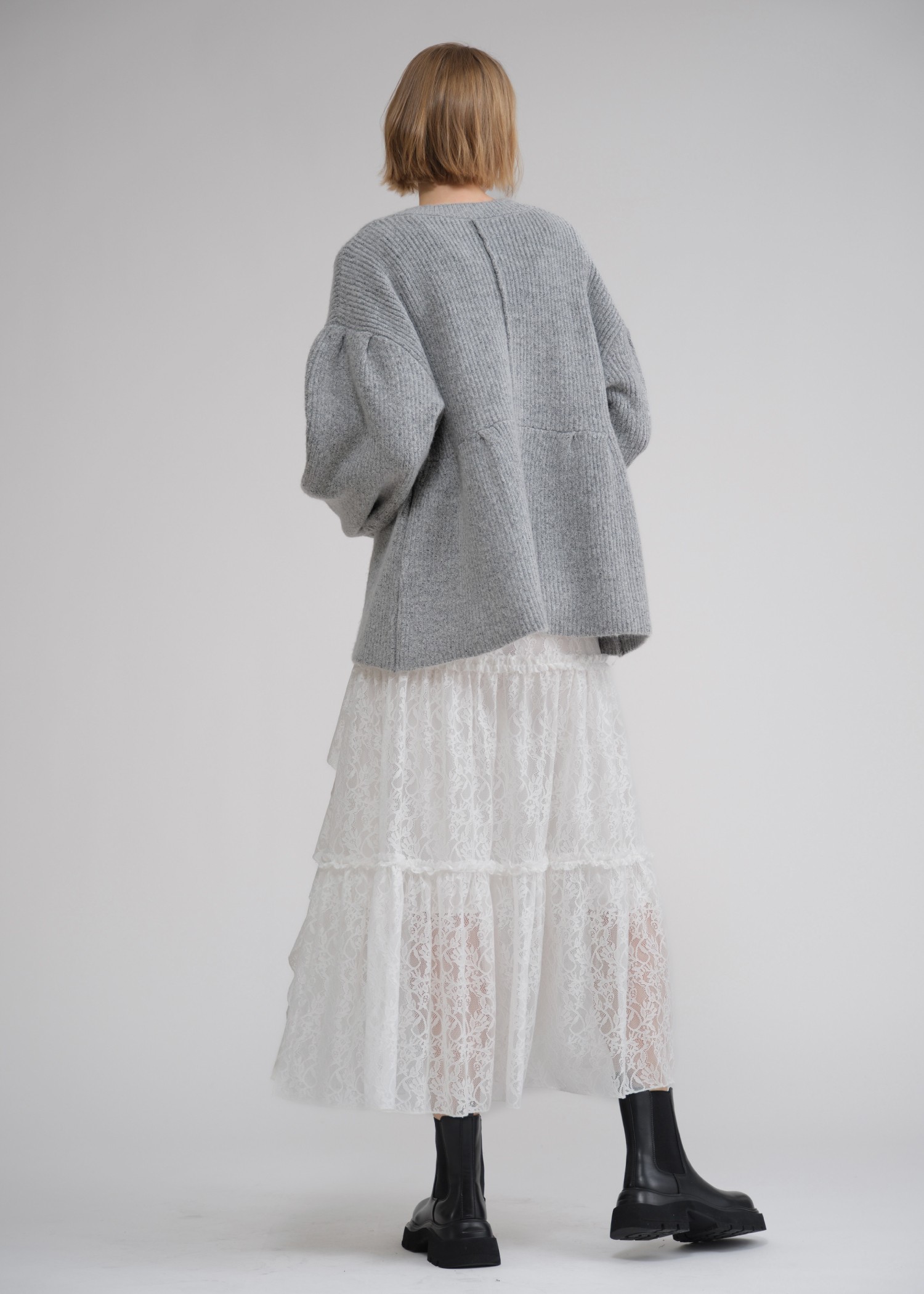 lace slit ruffle frill tiered skirt