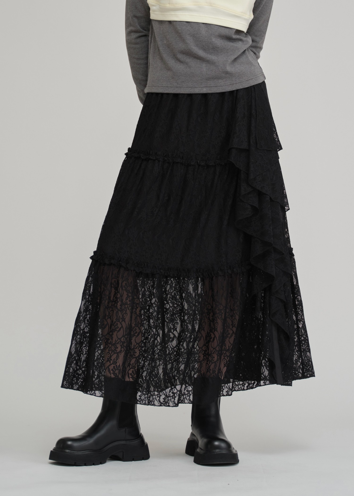 lace slit ruffle frill tiered skirt