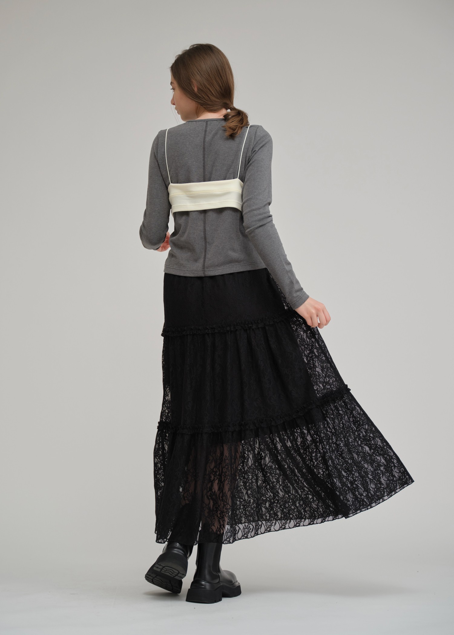 lace slit ruffle frill tiered skirt