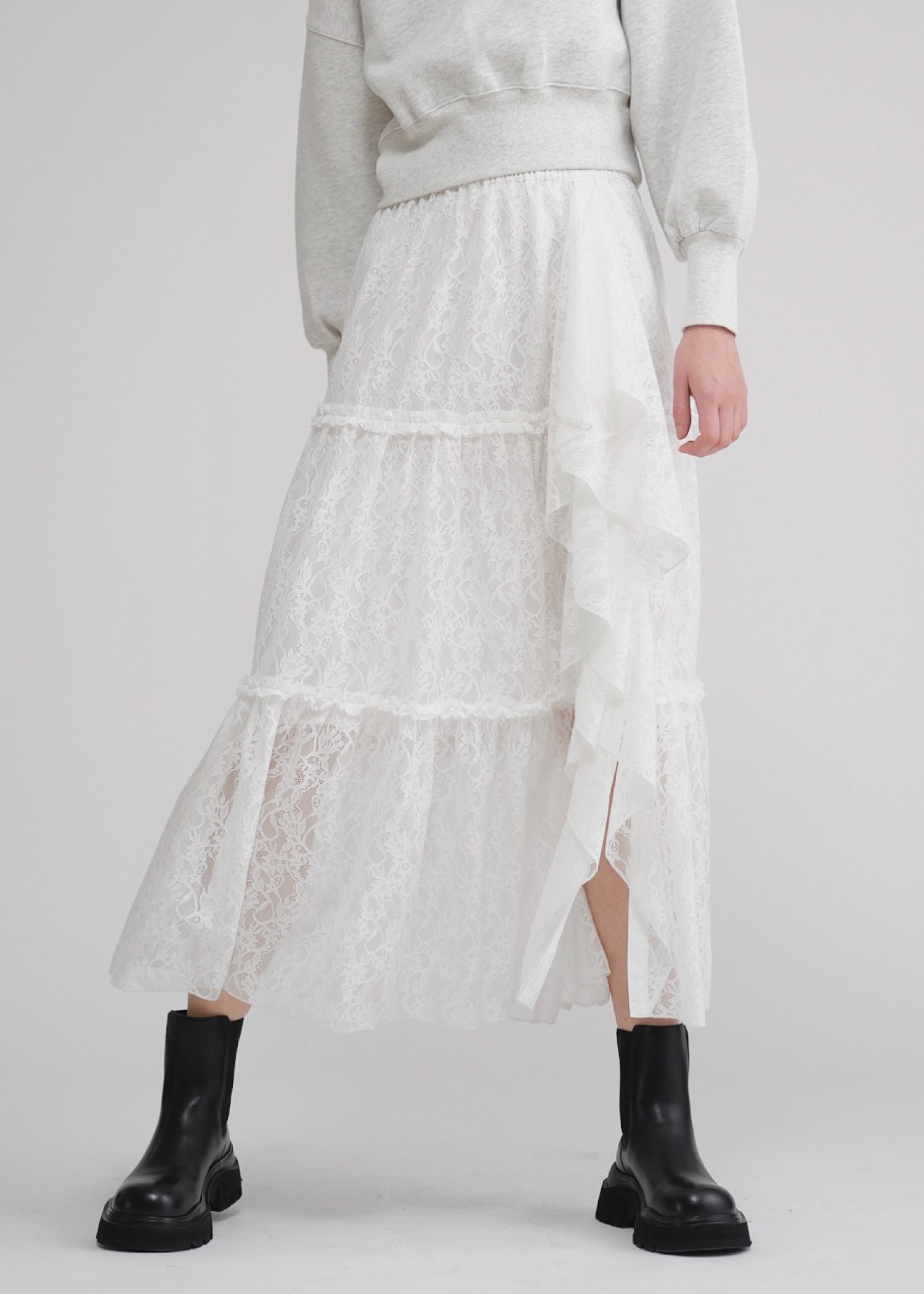 lace slit ruffle frill tiered skirt