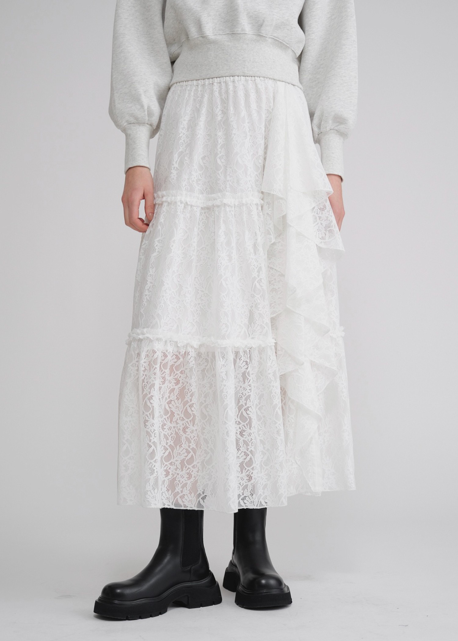 lace slit ruffle frill tiered skirt