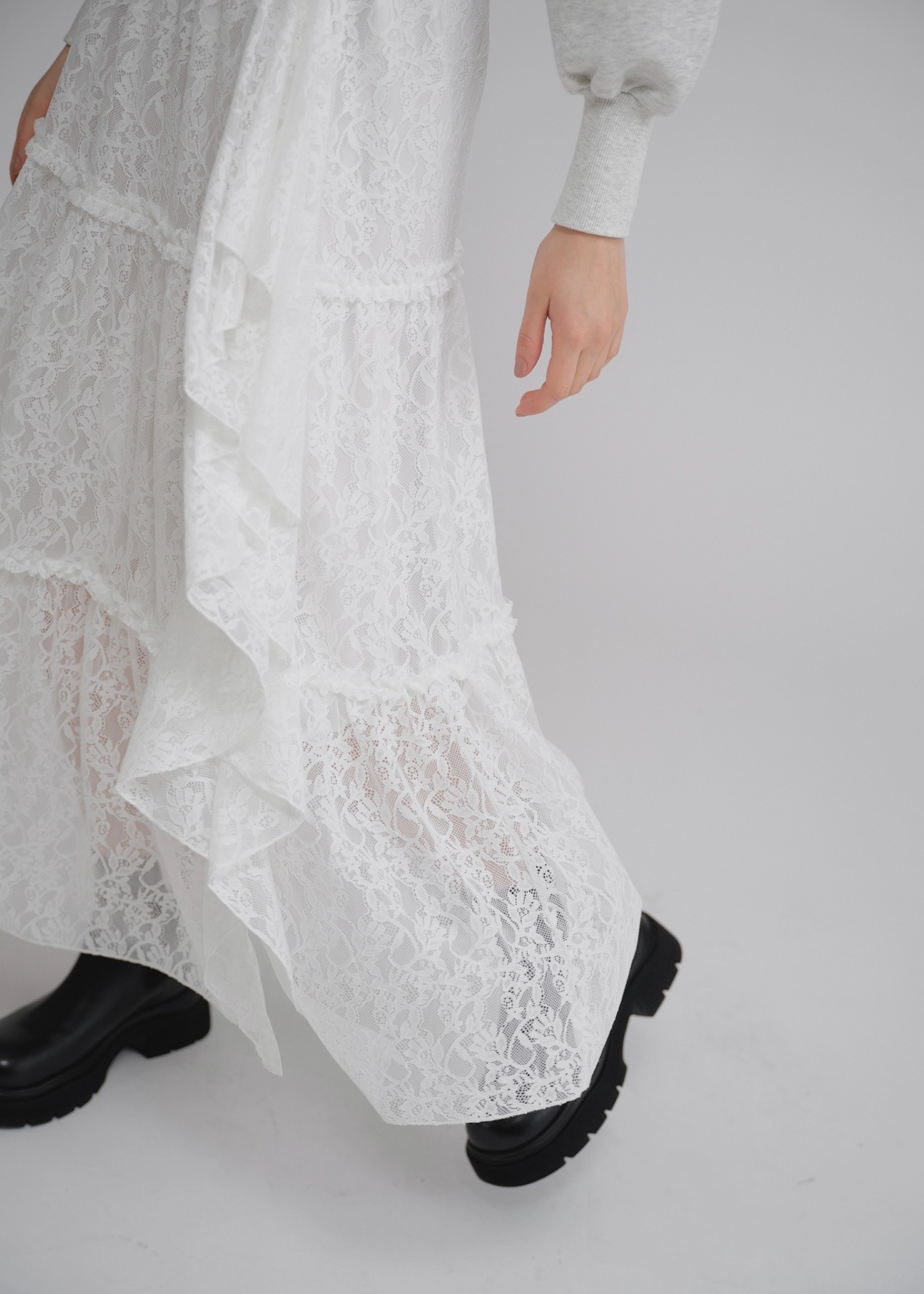 lace slit ruffle frill tiered skirt
