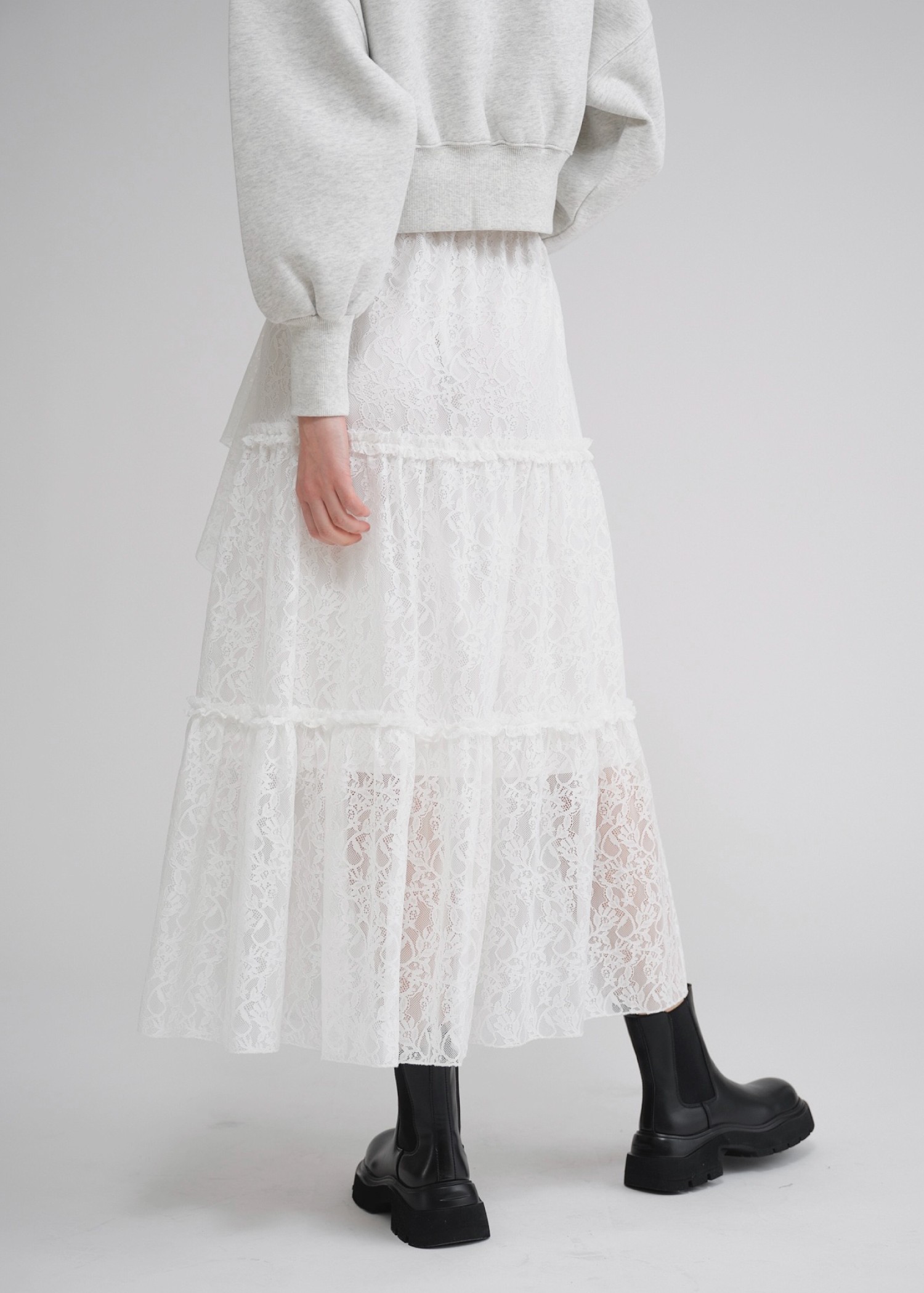 lace slit ruffle frill tiered skirt