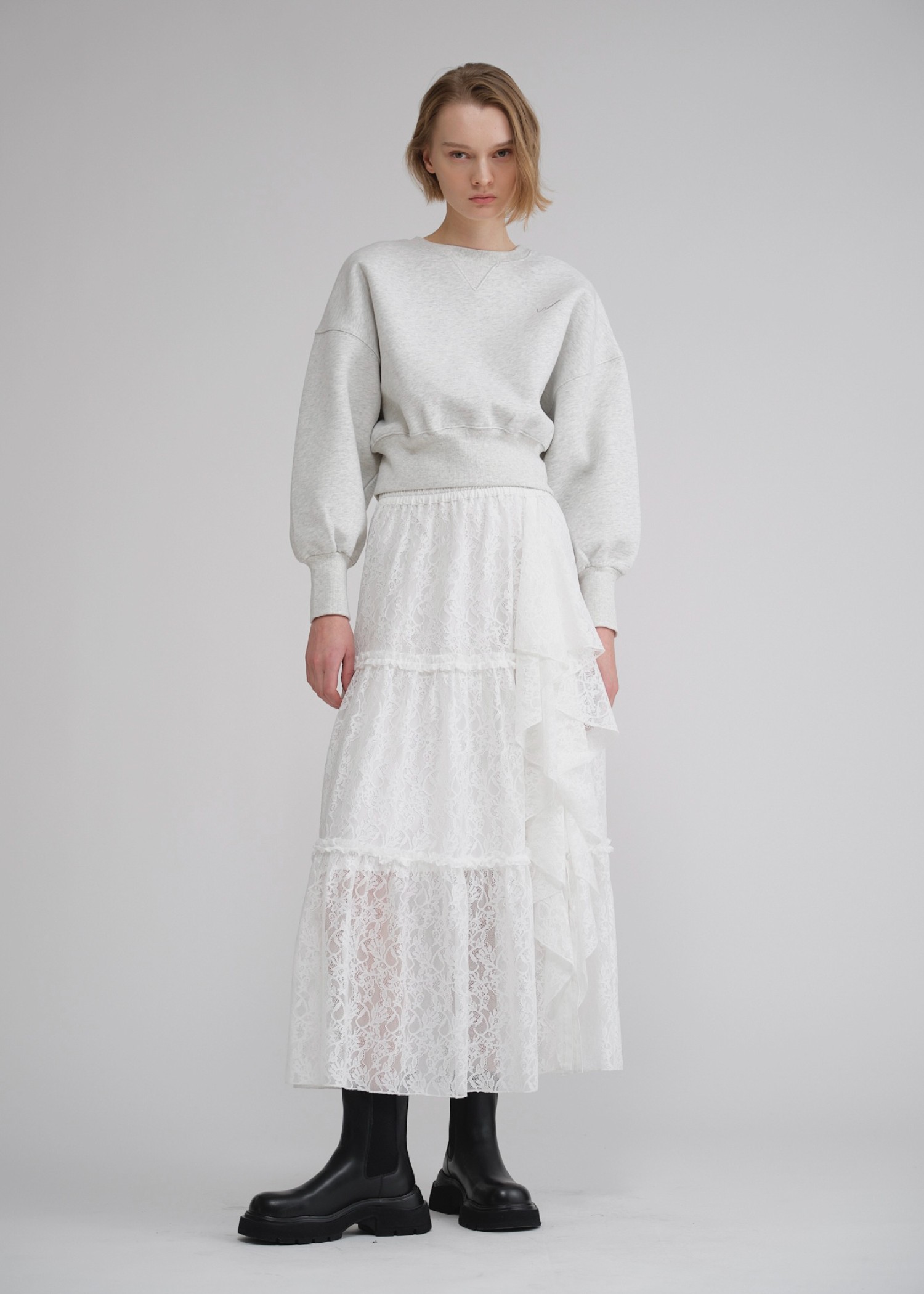 lace slit ruffle frill tiered skirt