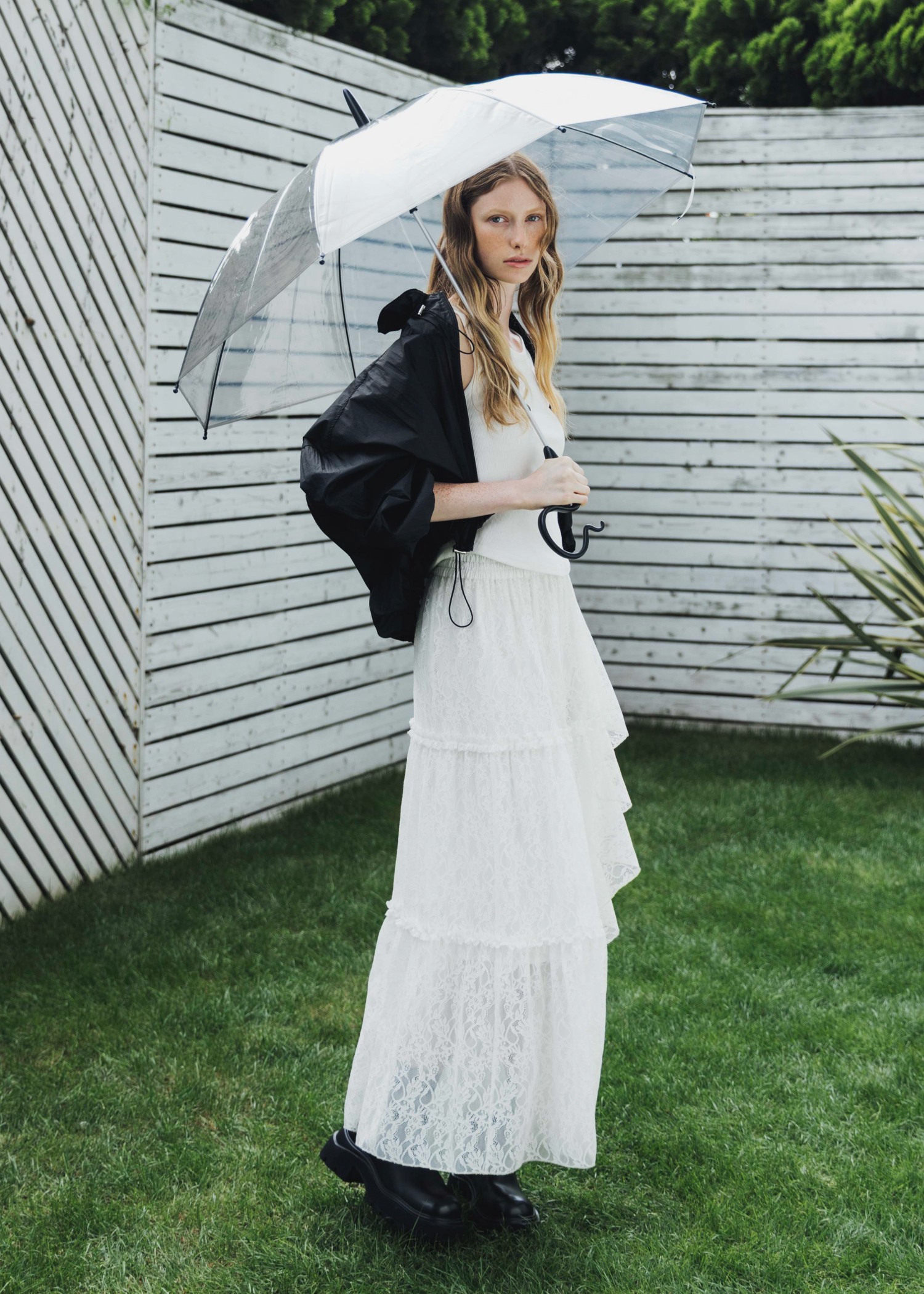 lace slit ruffle frill tiered skirt