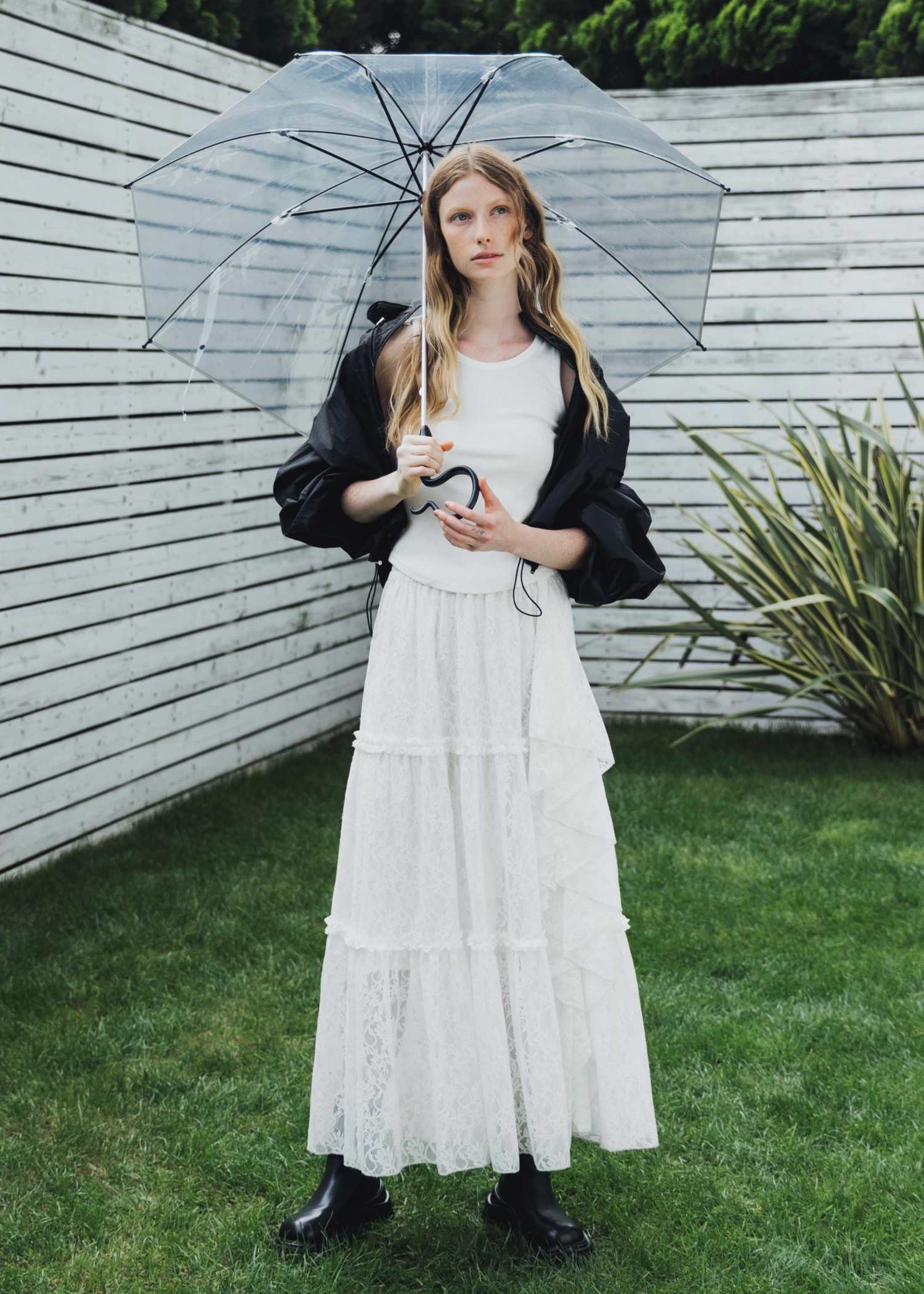 lace slit ruffle frill tiered skirt