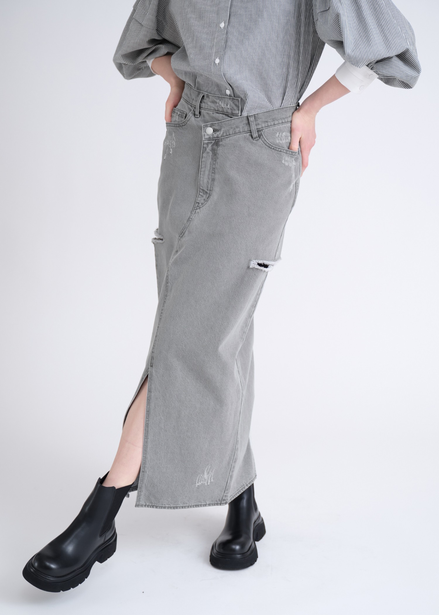 back bi color patchwork remake denim SK