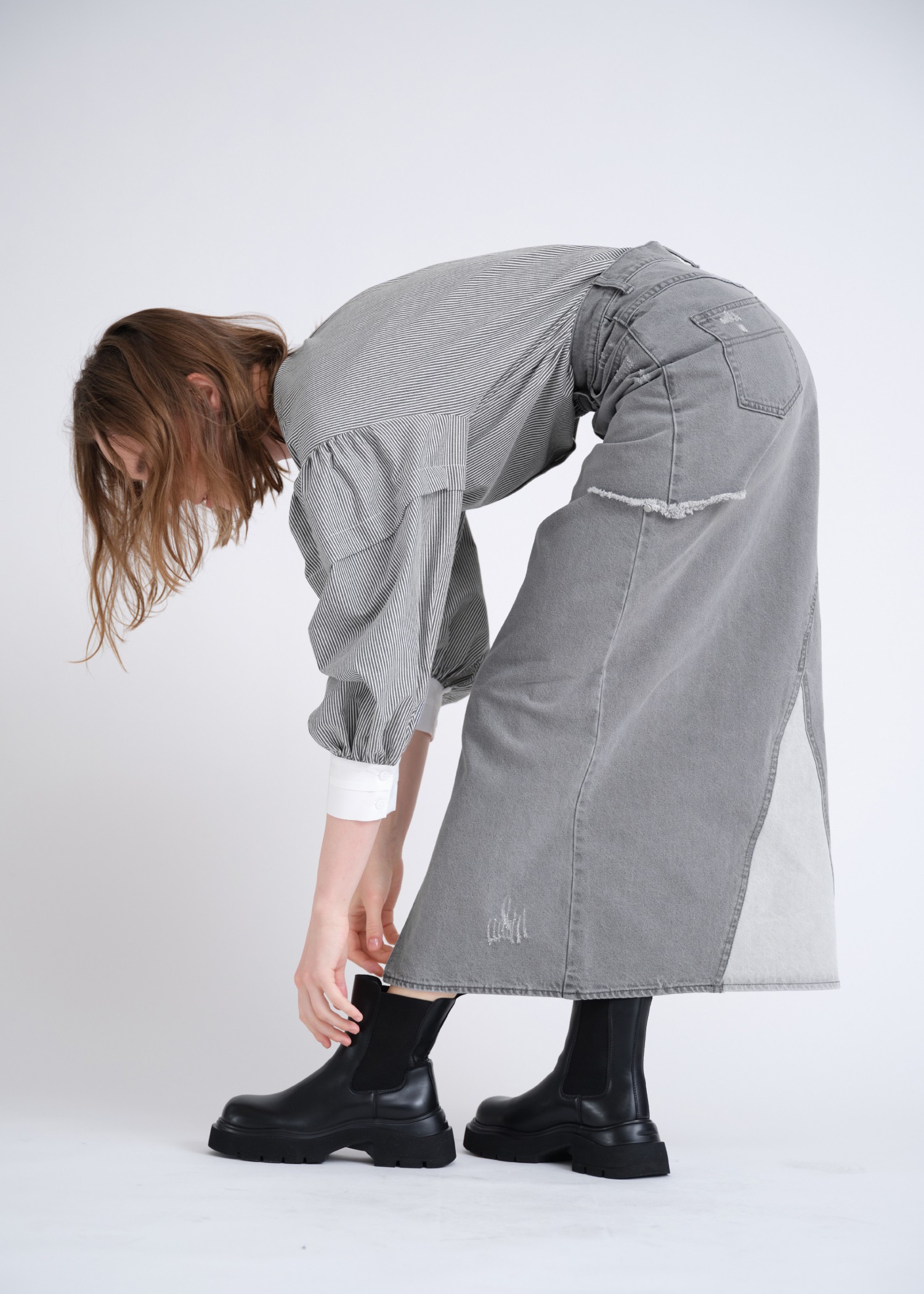 back bi color patchwork remake denim SK