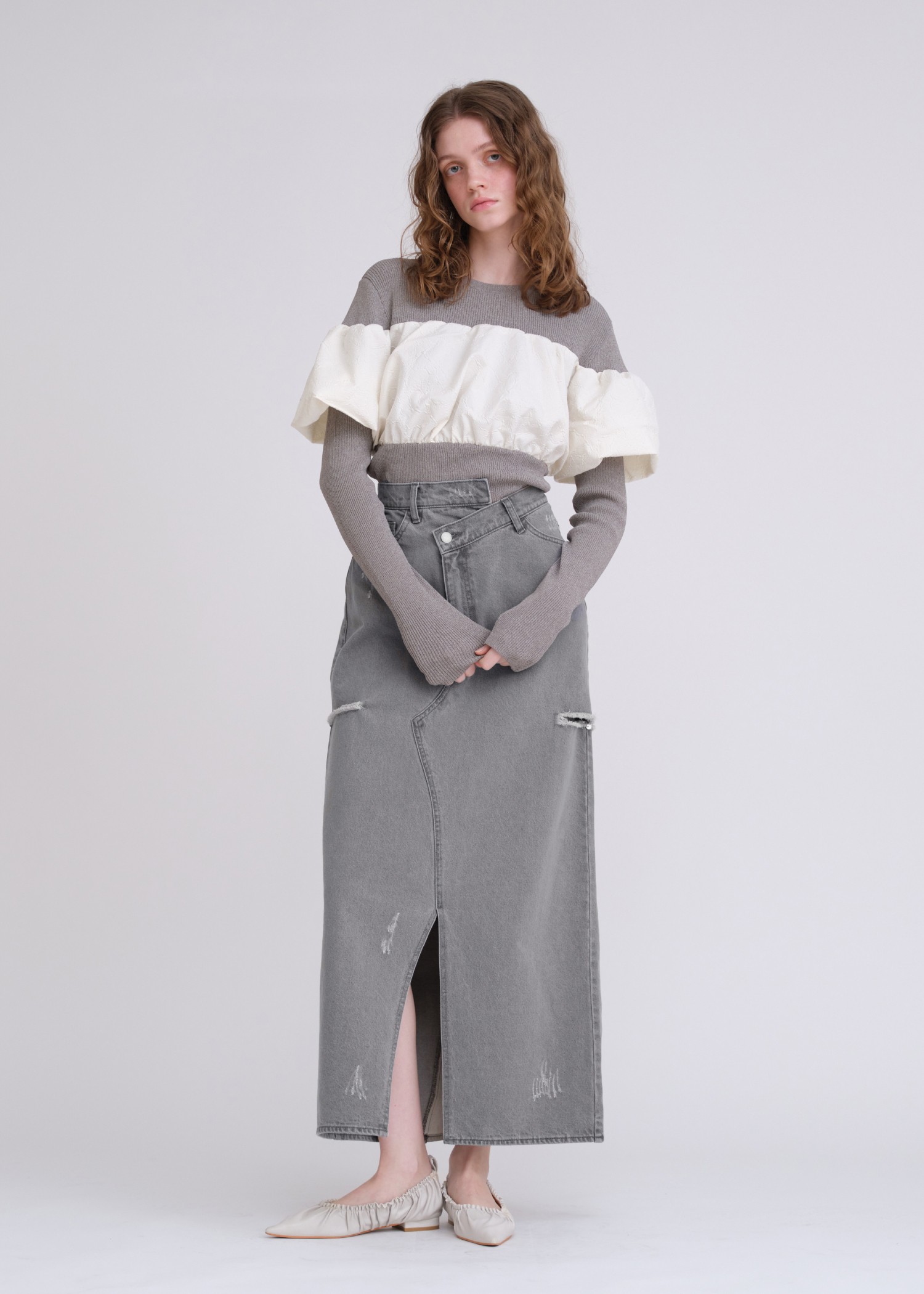 back bi color patchwork remake denim SK