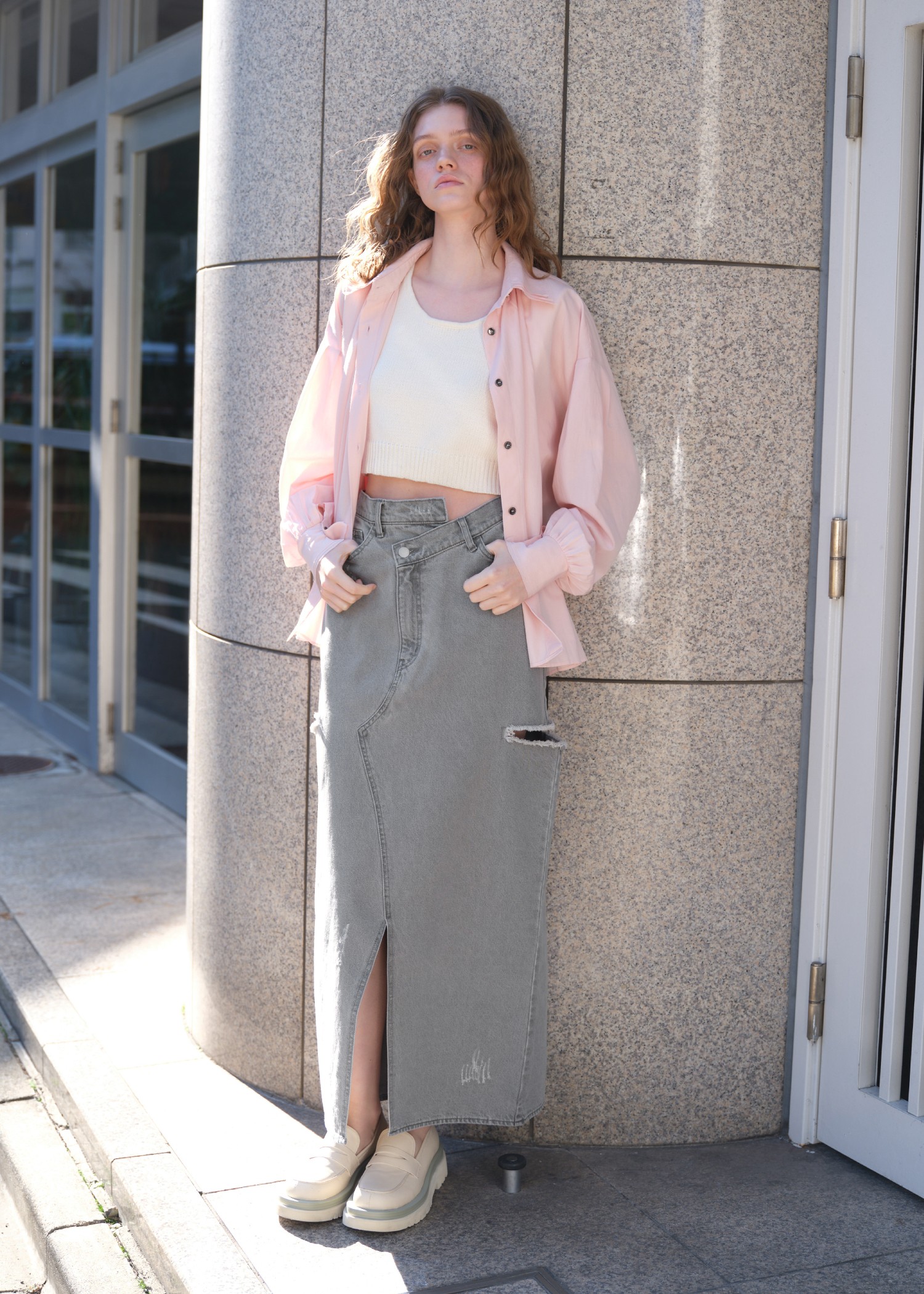 back bi color patchwork remake denim SK