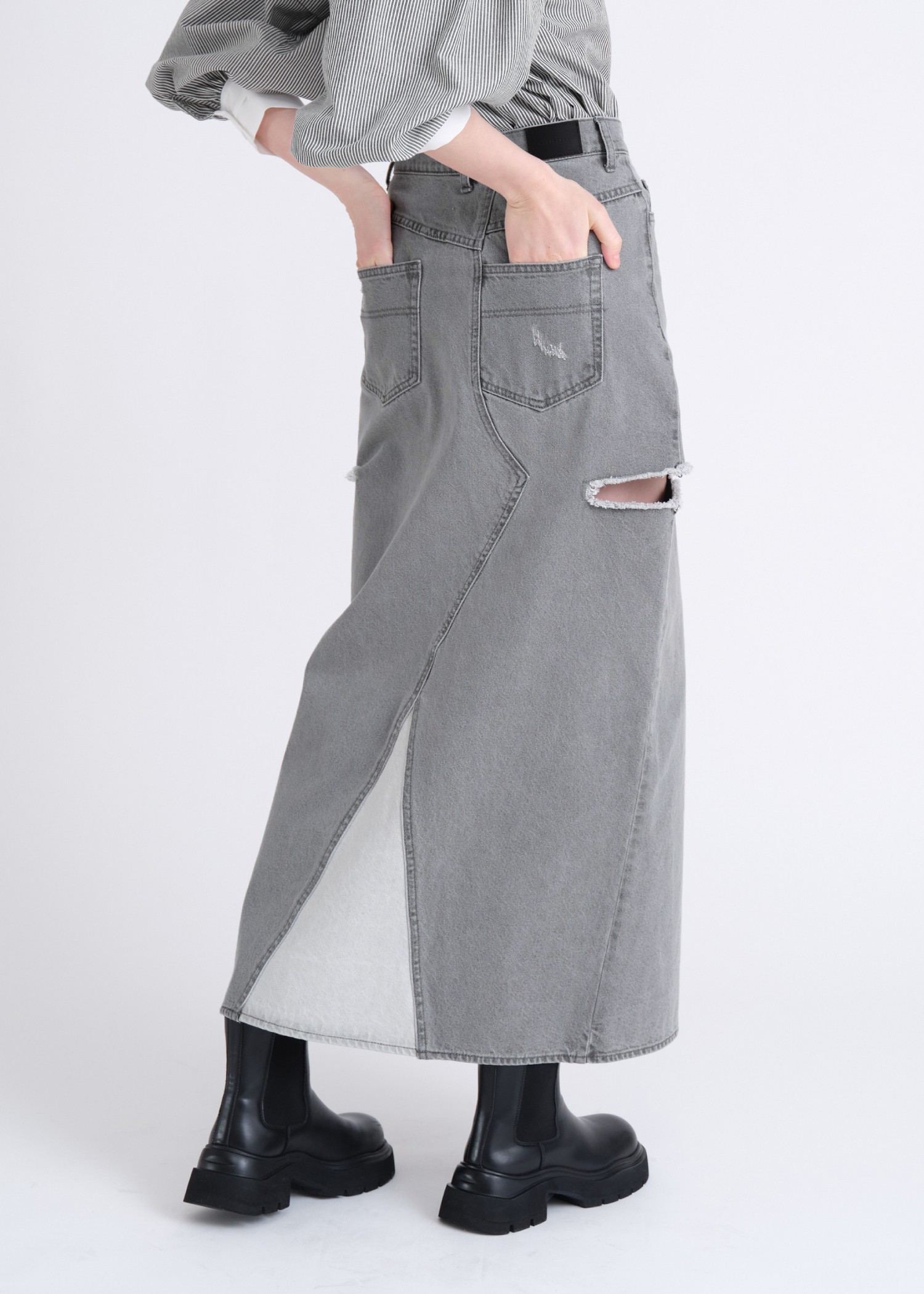 back bi color patchwork remake denim SK