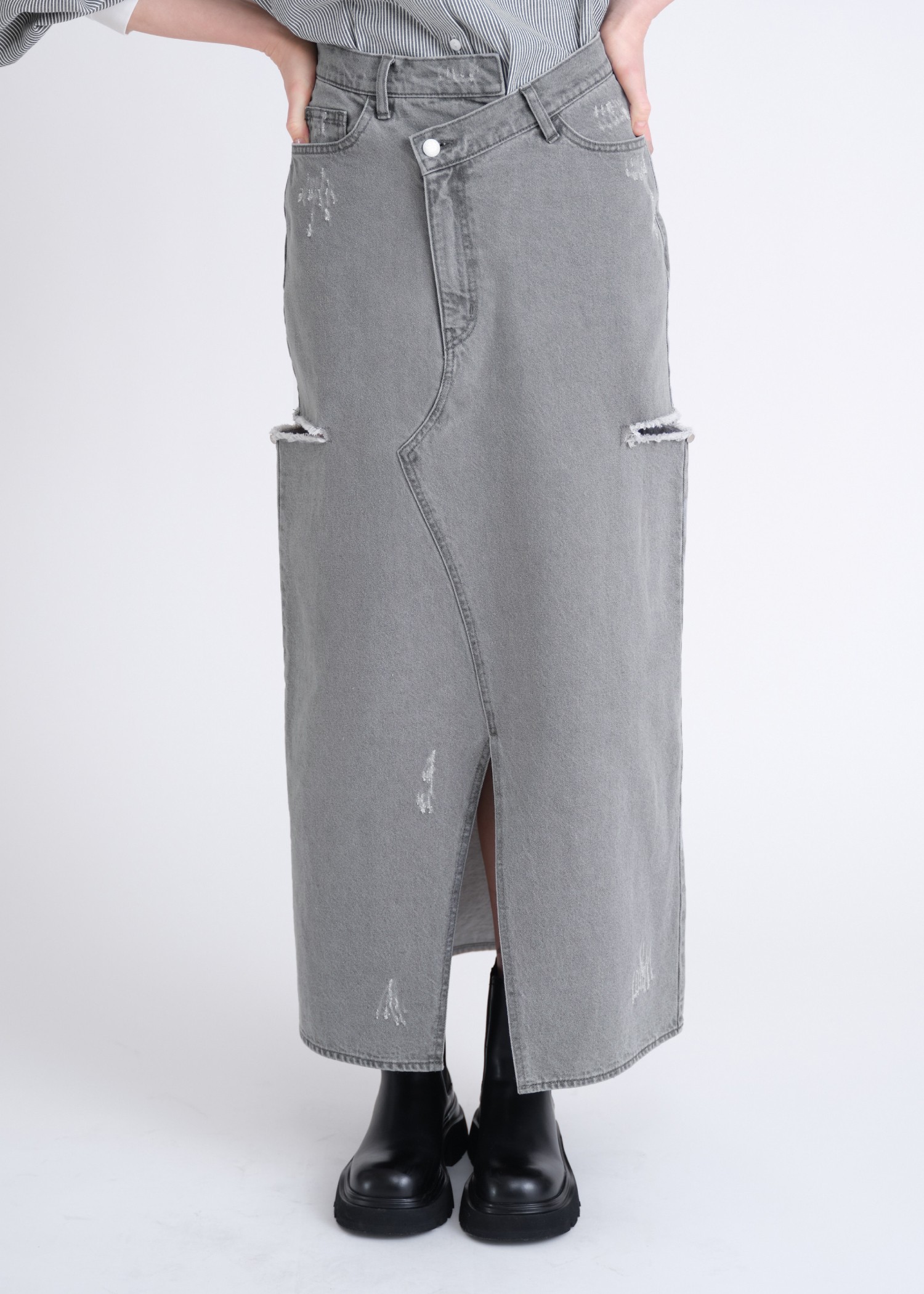 back bi color patchwork remake denim SK