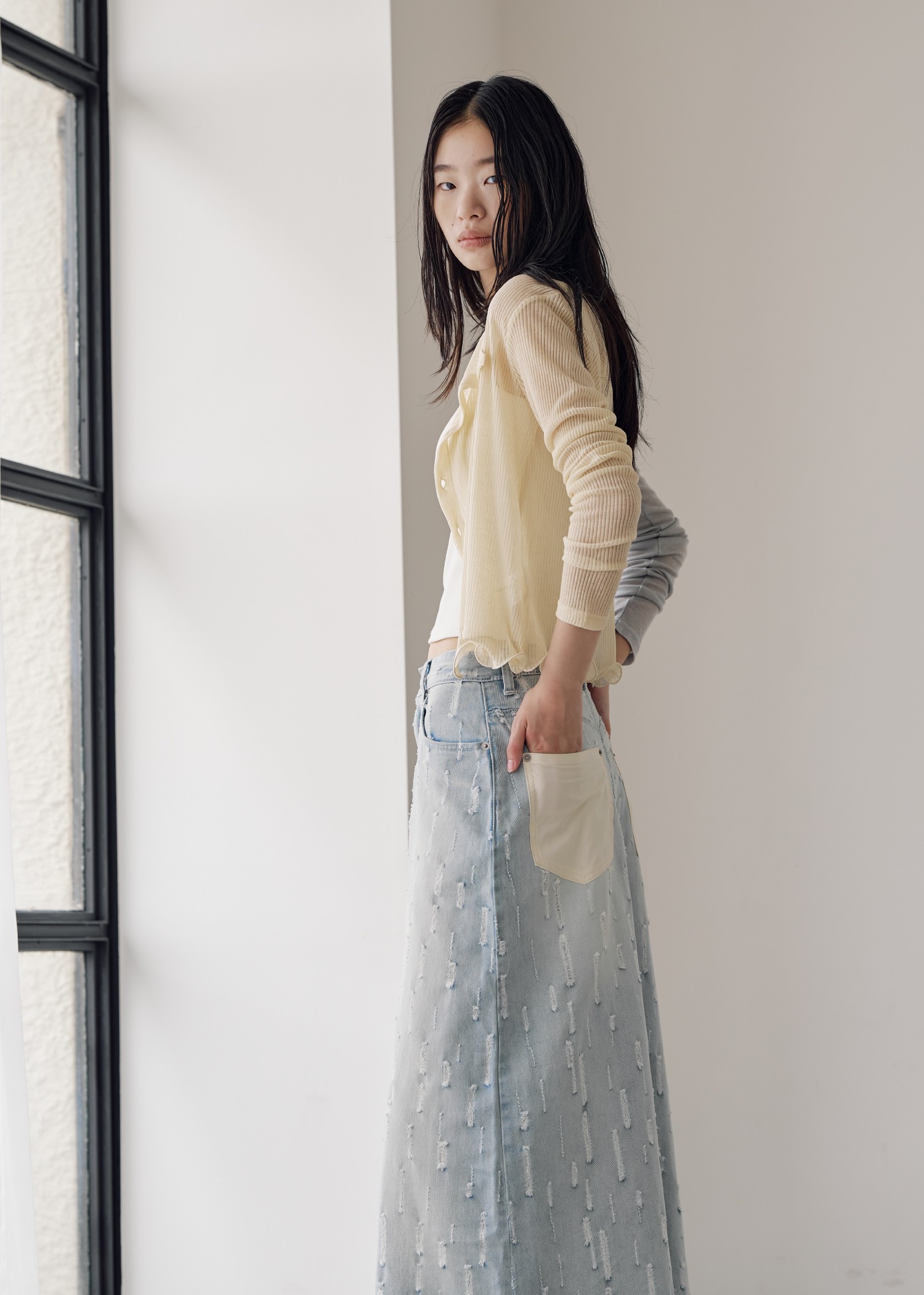 placement design cut denim SK