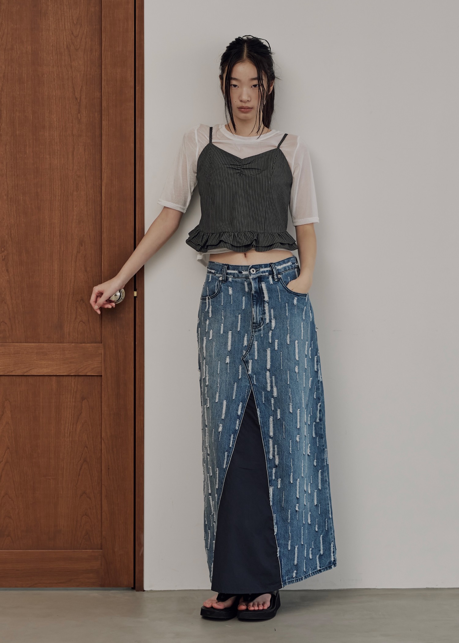 placement design cut denim SK