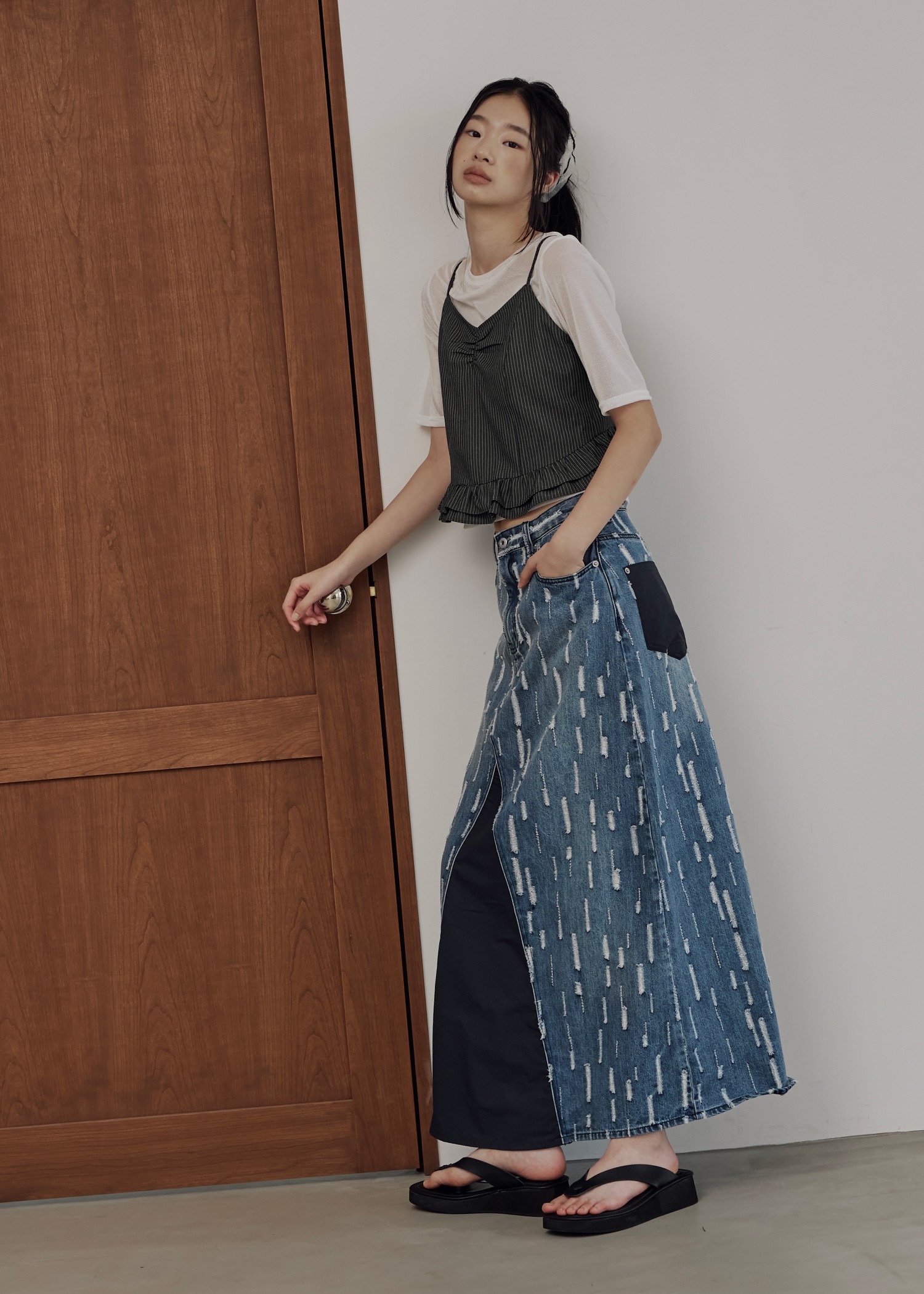 placement design cut denim SK