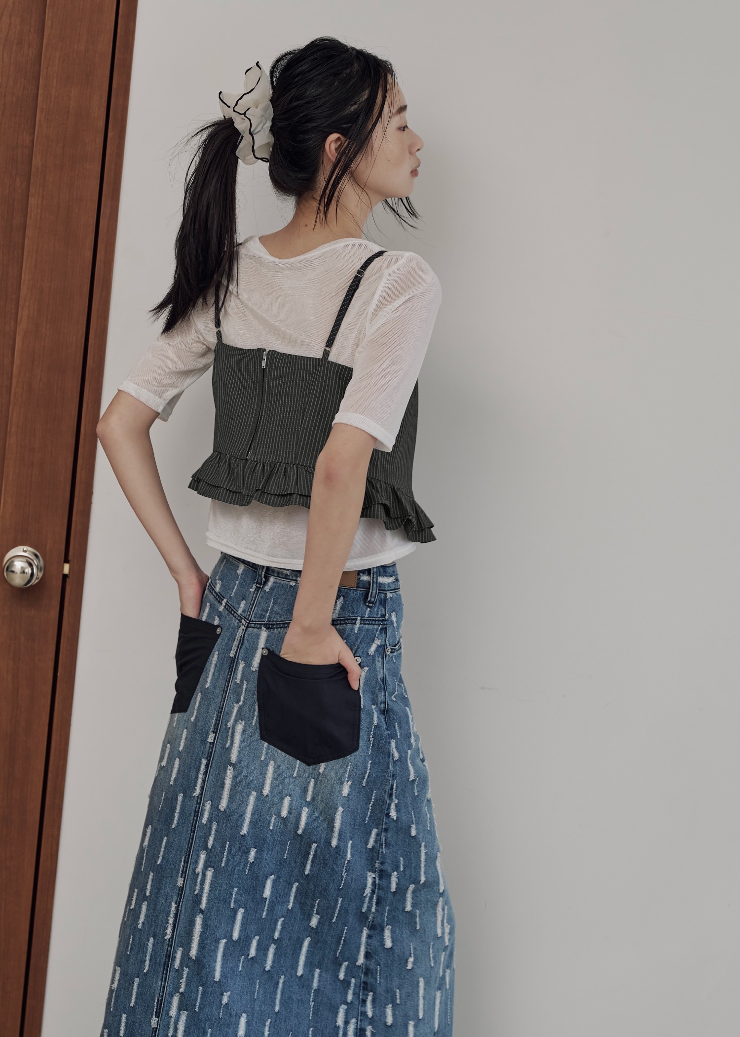 placement design cut denim SK